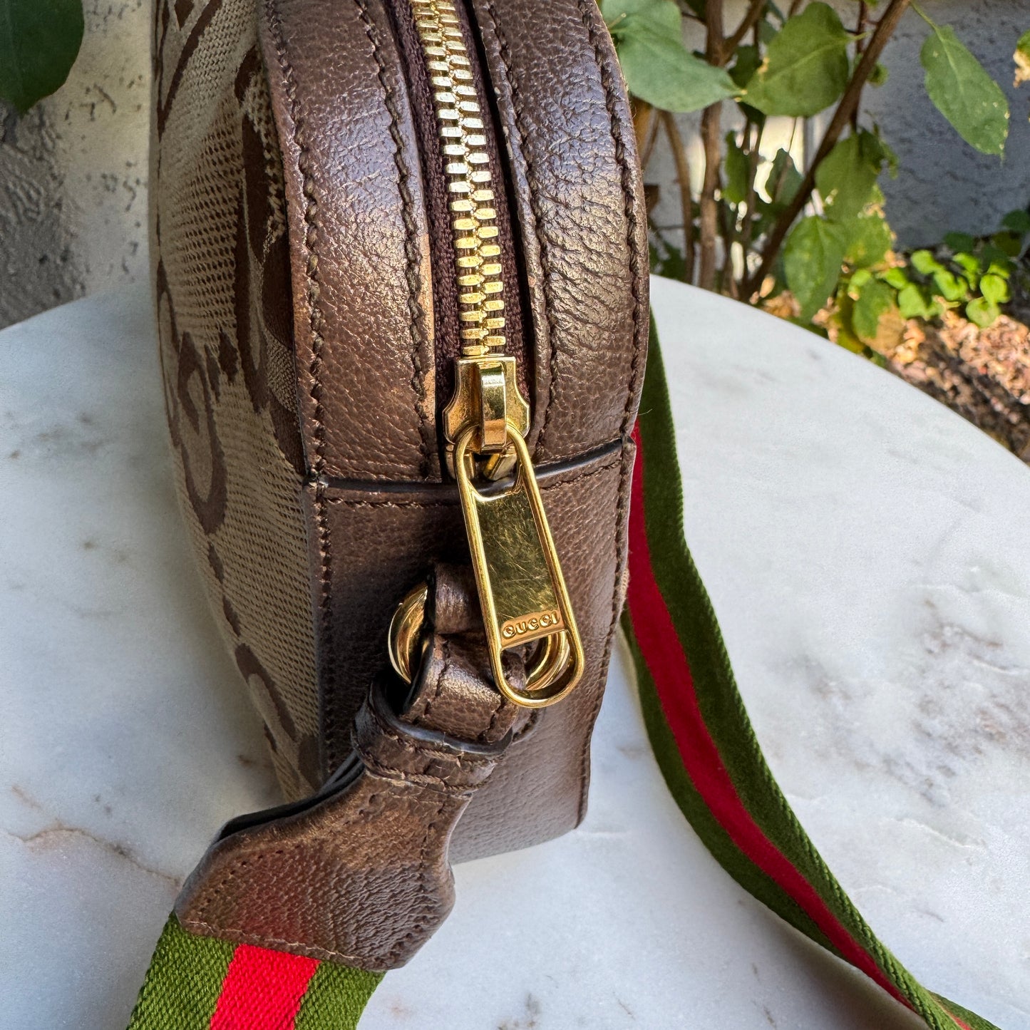 Gucci Monogram Jumbo GG Textured Dollar Calfskin Web Messenger