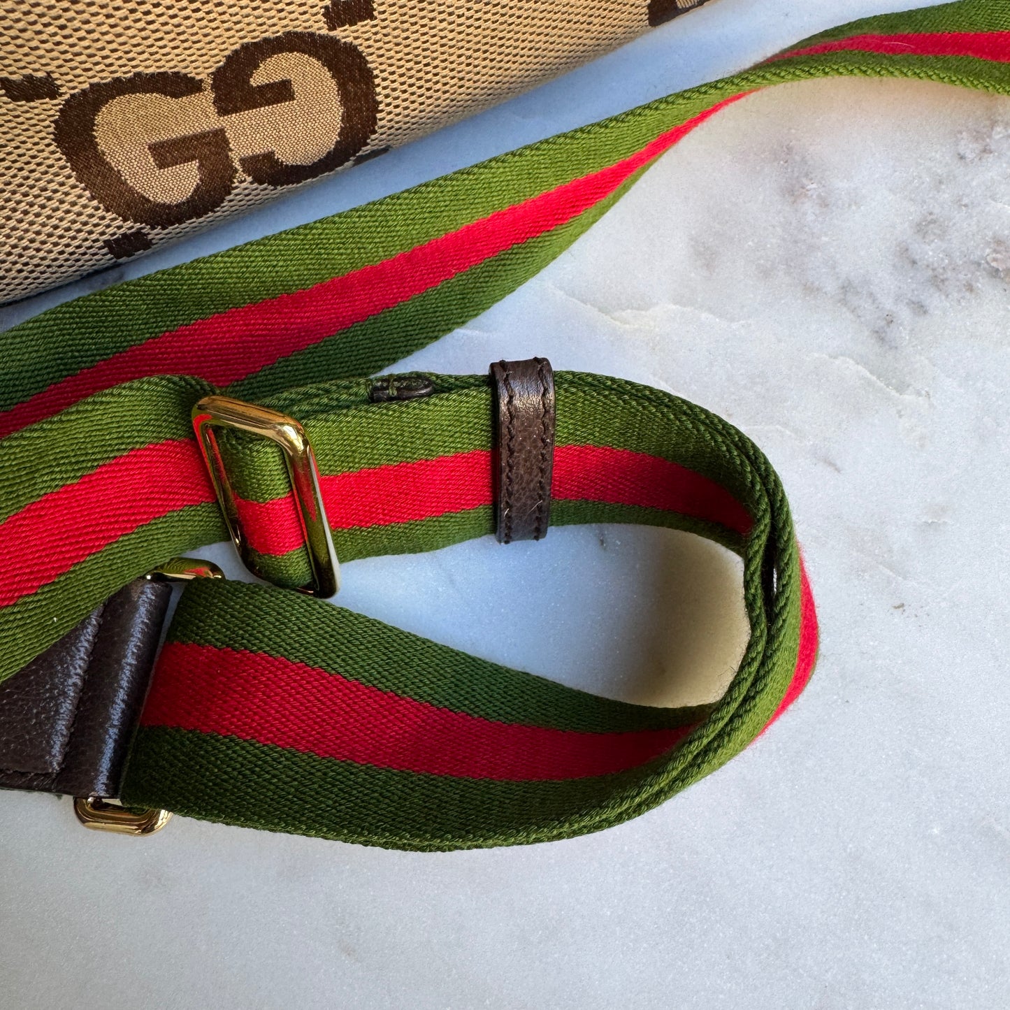 Gucci Monogram Jumbo GG Textured Dollar Calfskin Web Messenger