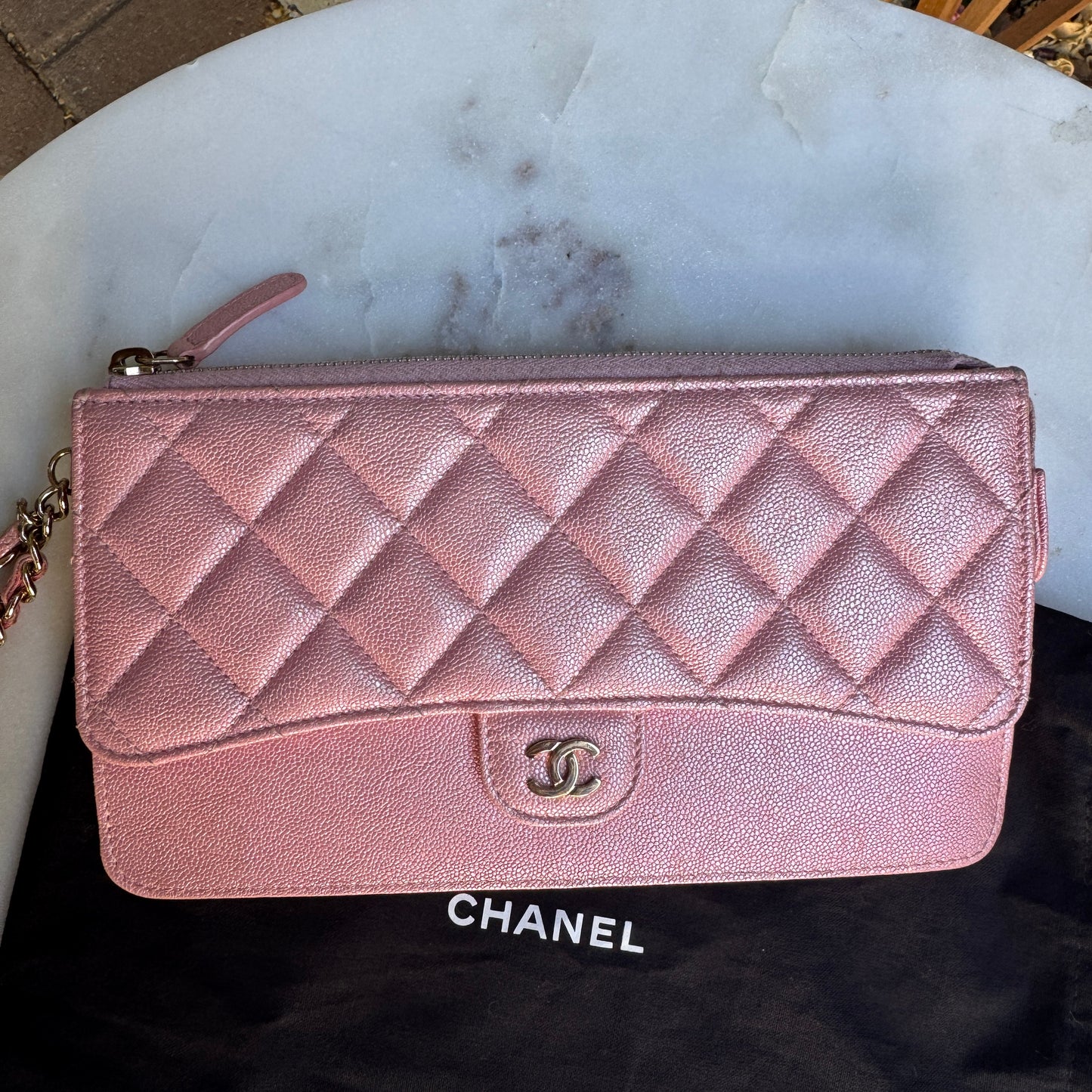 Chanel Iridescent Caviar Leather Quilted Classic Pouch Wristlet WOC