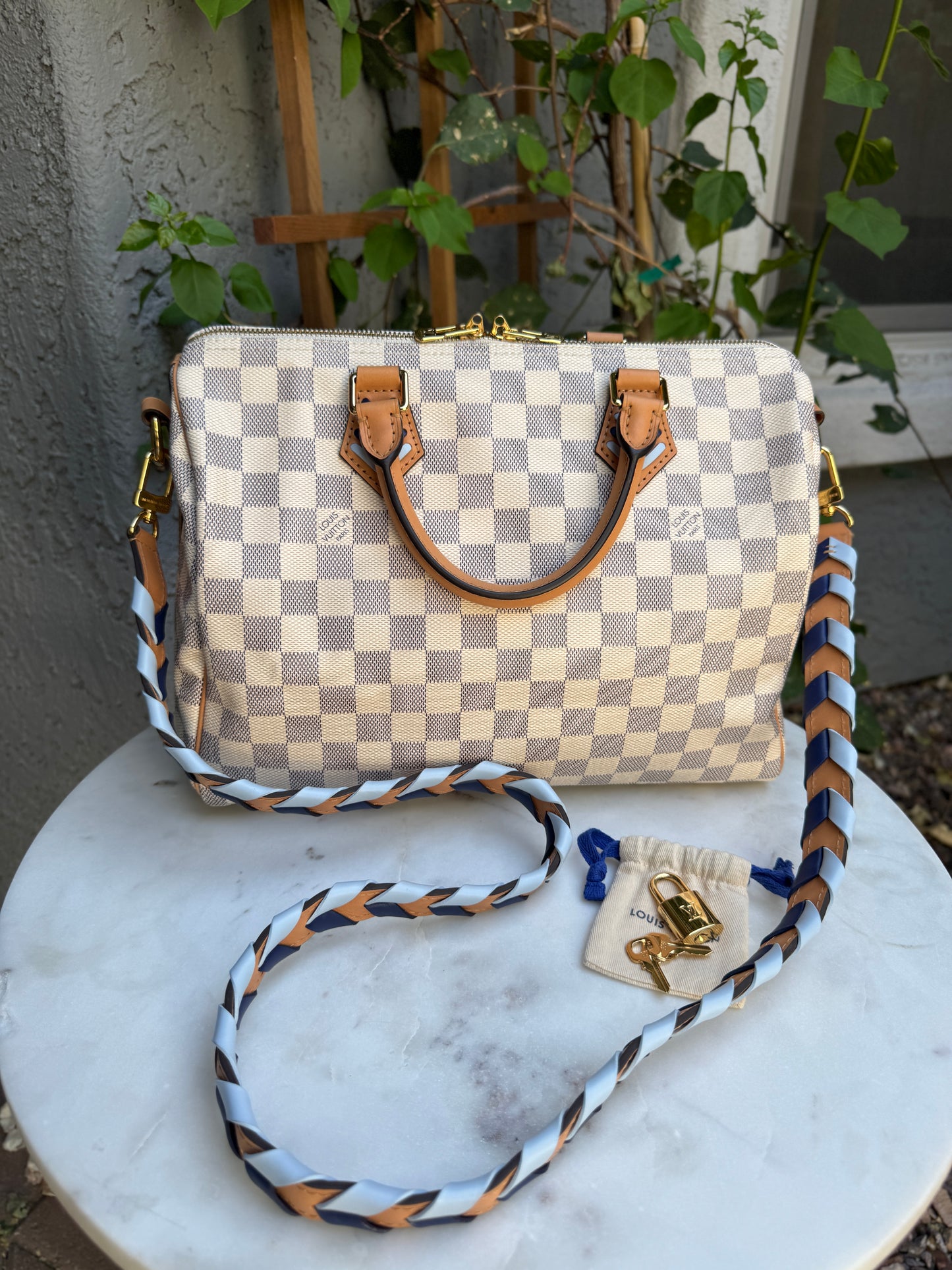 Louis Vuitton Damier Azur Canvas Braided Speedy 30 Bandouliere