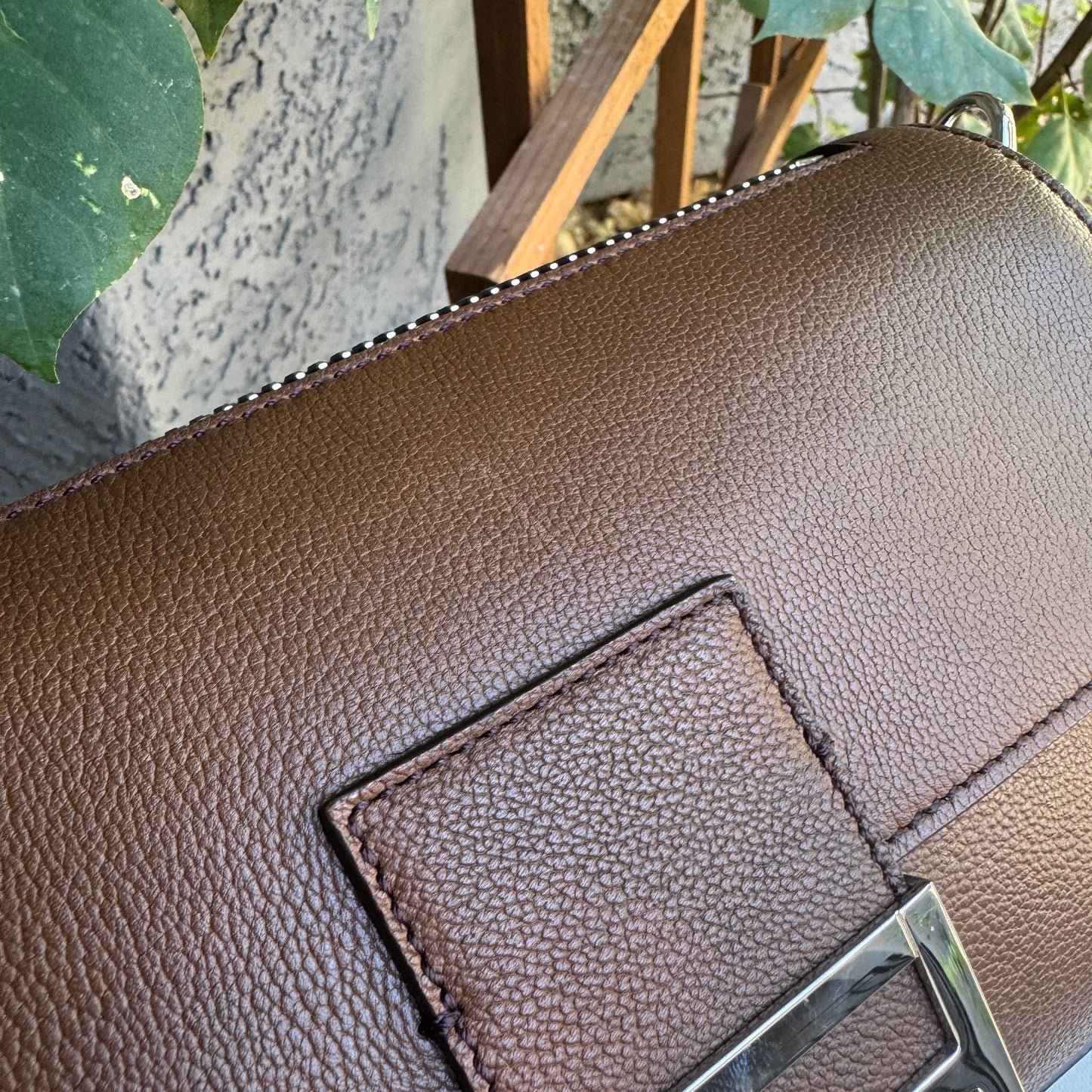Fendi Leather Baguette Zipper Crossbody