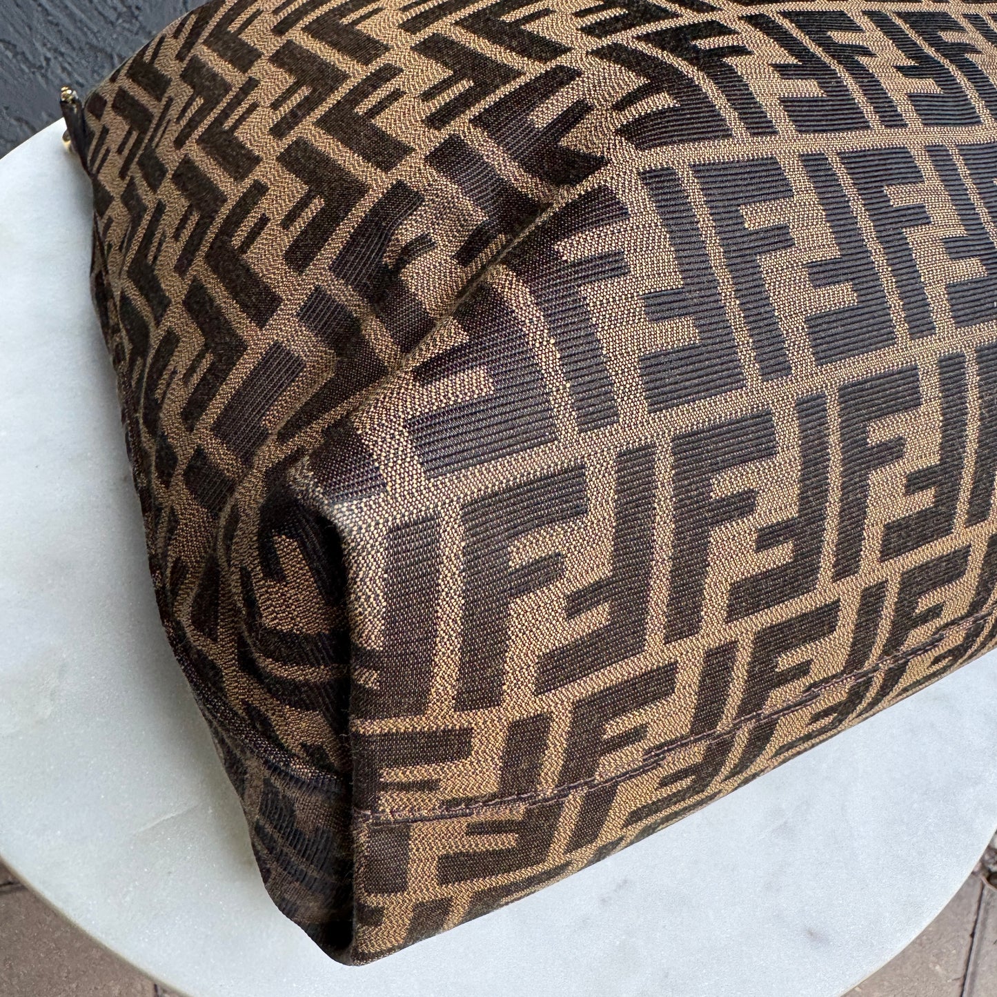 Fendi Turnlock Zucca Canvas Hobo Shoulder Bag