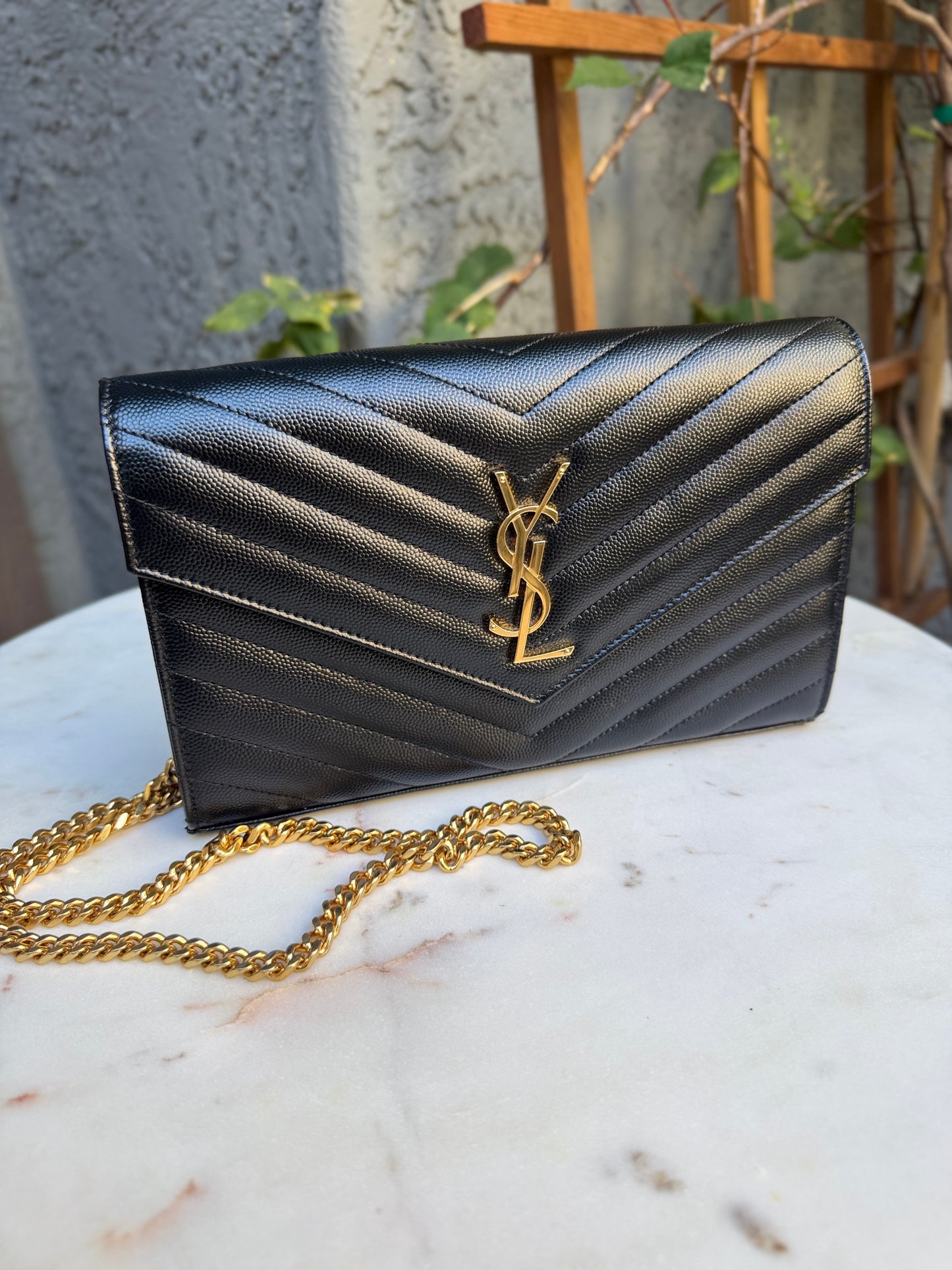 Saint Laurent Cassandre Matelassé Envelope Chain Wallet Crossbody