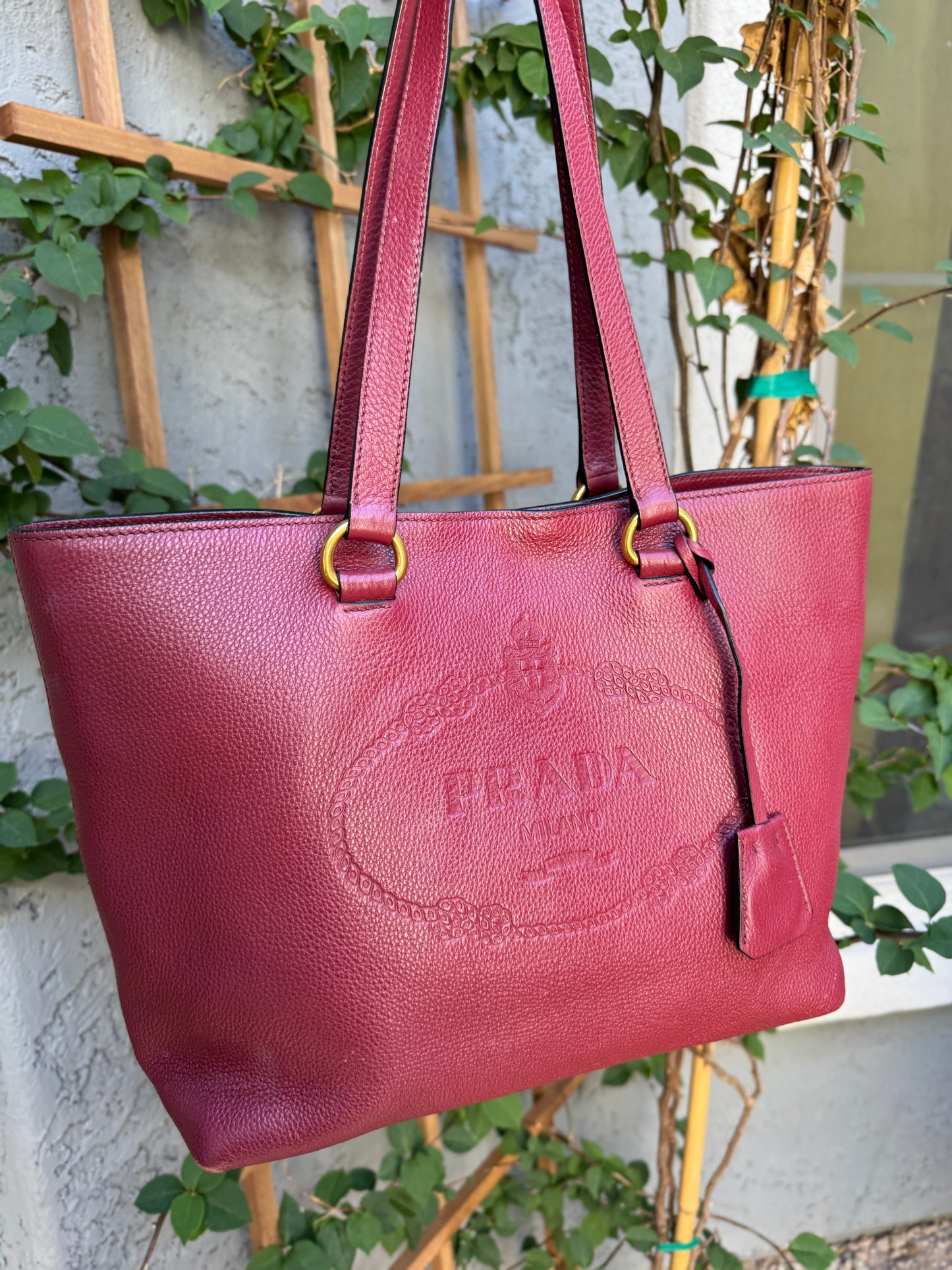 Prada Embossed Logo Leather Shoulder Bag