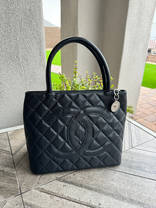 Chanel Black Caviar Leather CC Medallion Tote