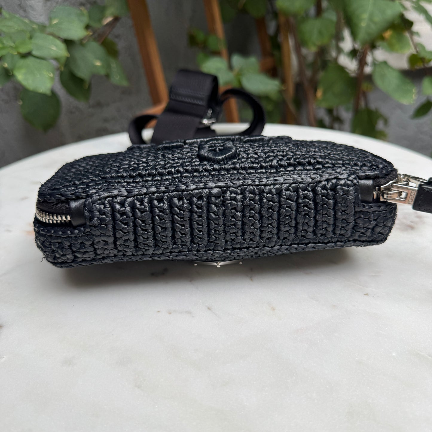 Prada Crochet Raffia Brique Crossbody