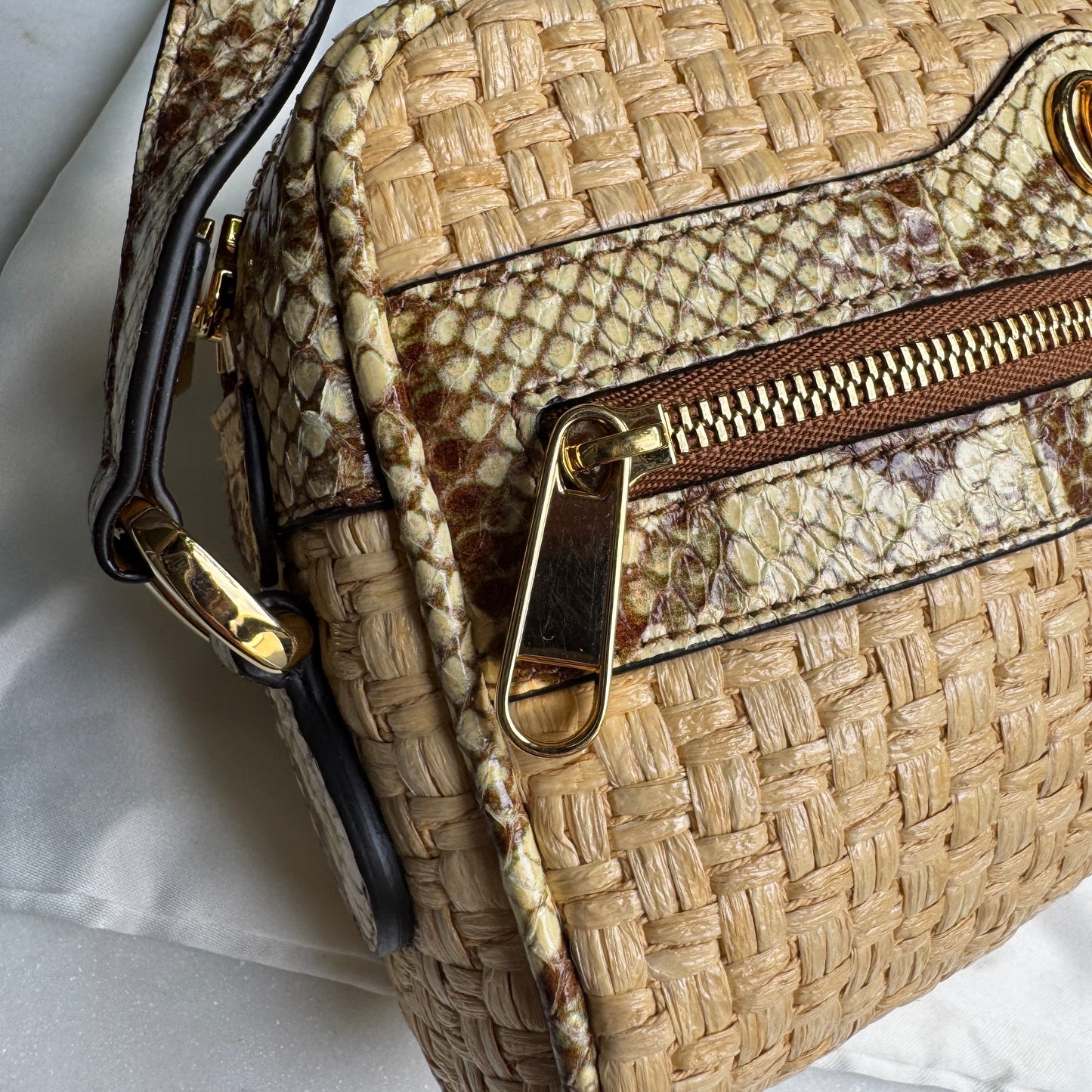 Gucci Ophidia Snakeskin Raffia Mini Crossbody