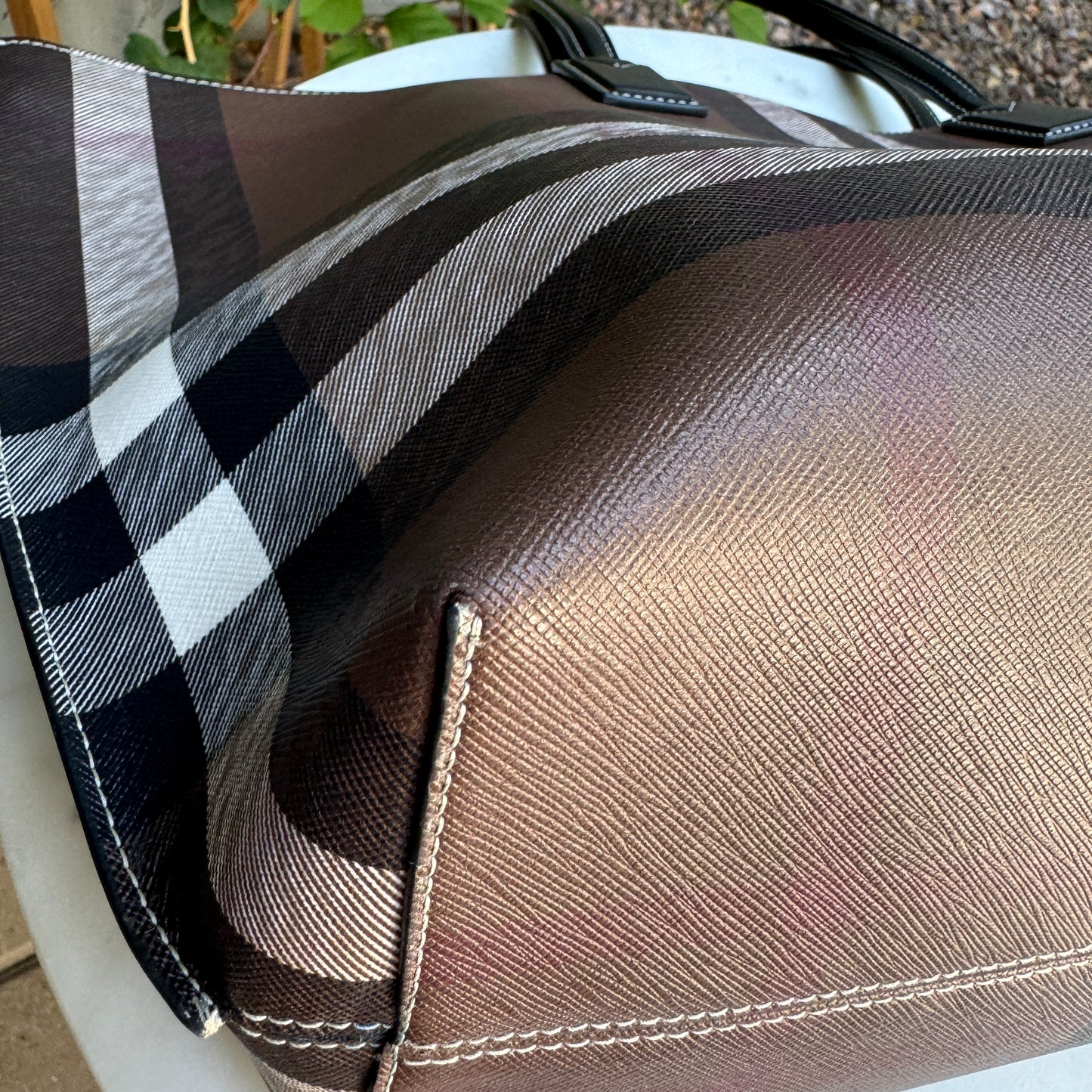 Burberry Dark Birch Brown Check and Leather Medium Tote