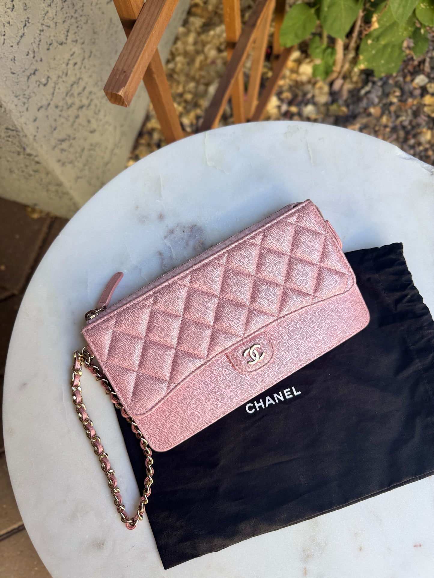 Chanel Iridescent Caviar Leather Quilted Classic Pouch Wristlet WOC
