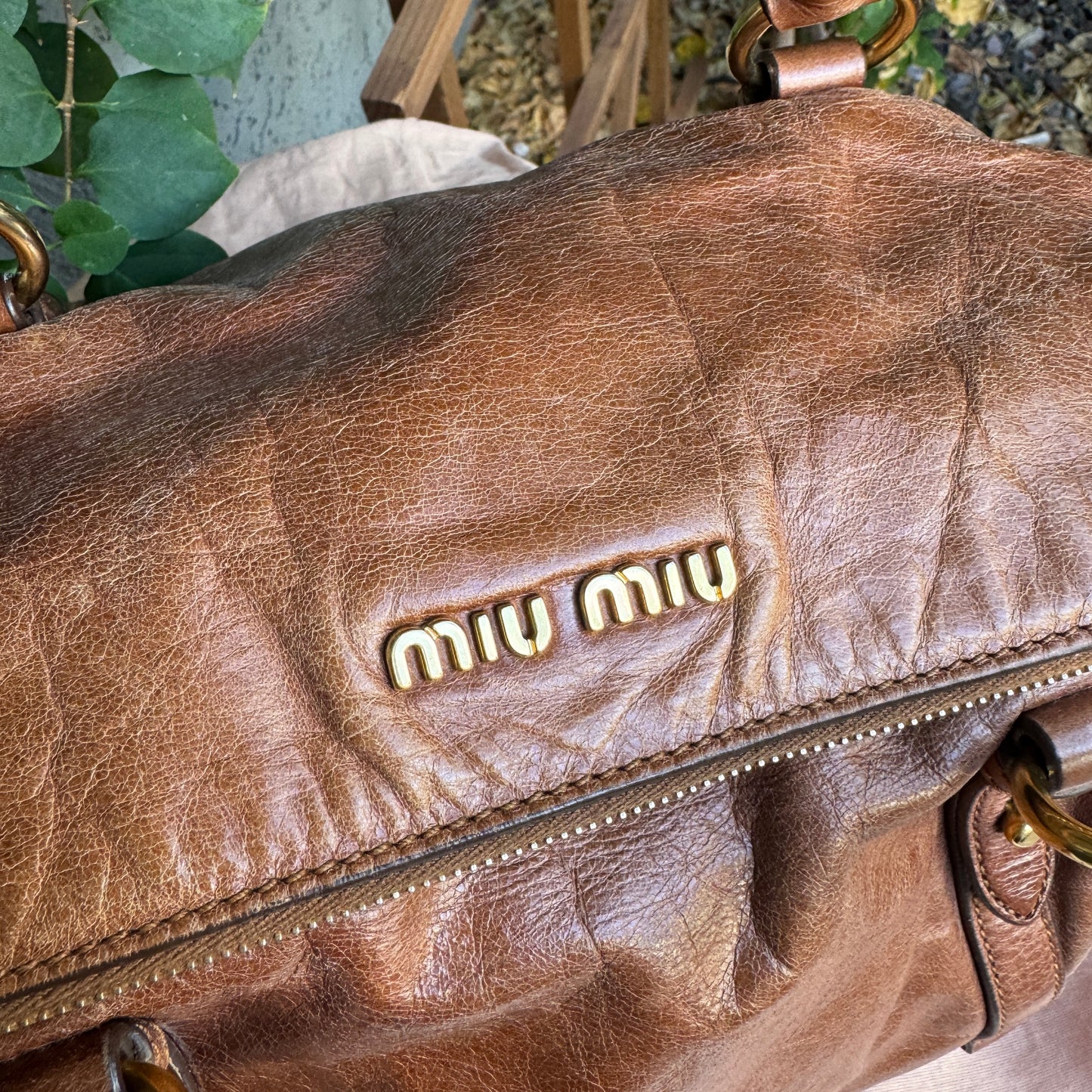 Miu Miu Vitello Lux Bow Leather Satchel