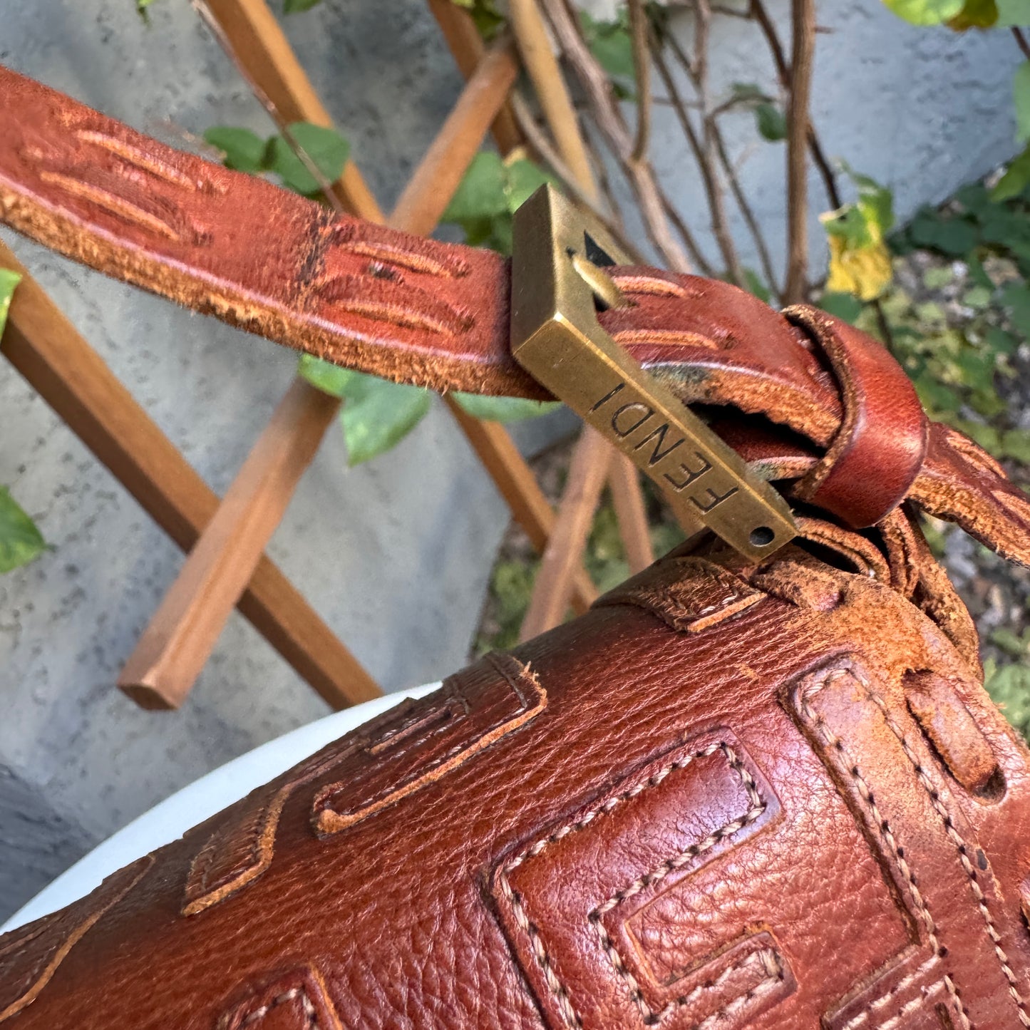 Fendi FF Leather Stitched Monogram Mamma Baguette