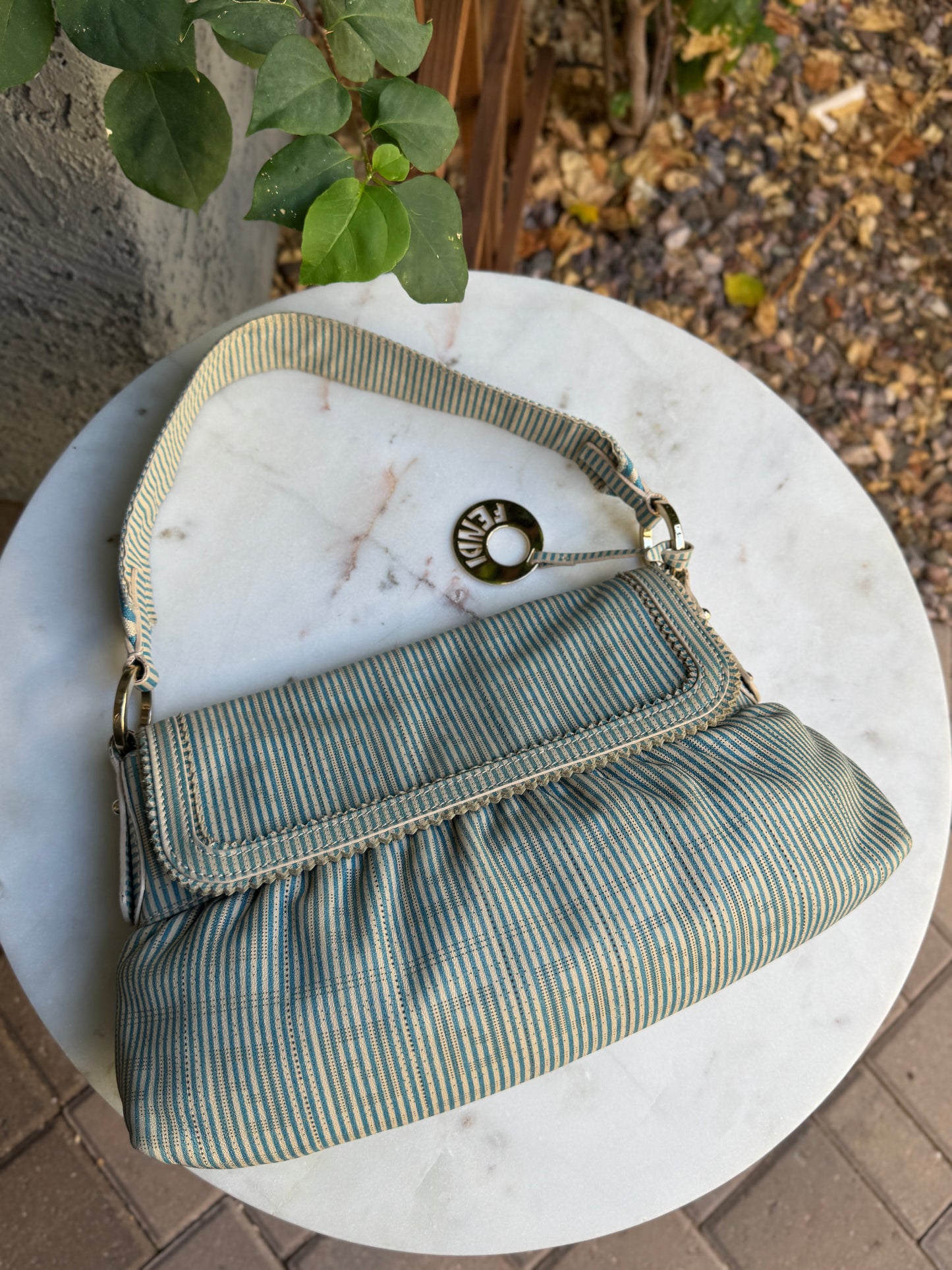 Fendi Vintage Striped Pequin Leather Chef Shoulder Bag