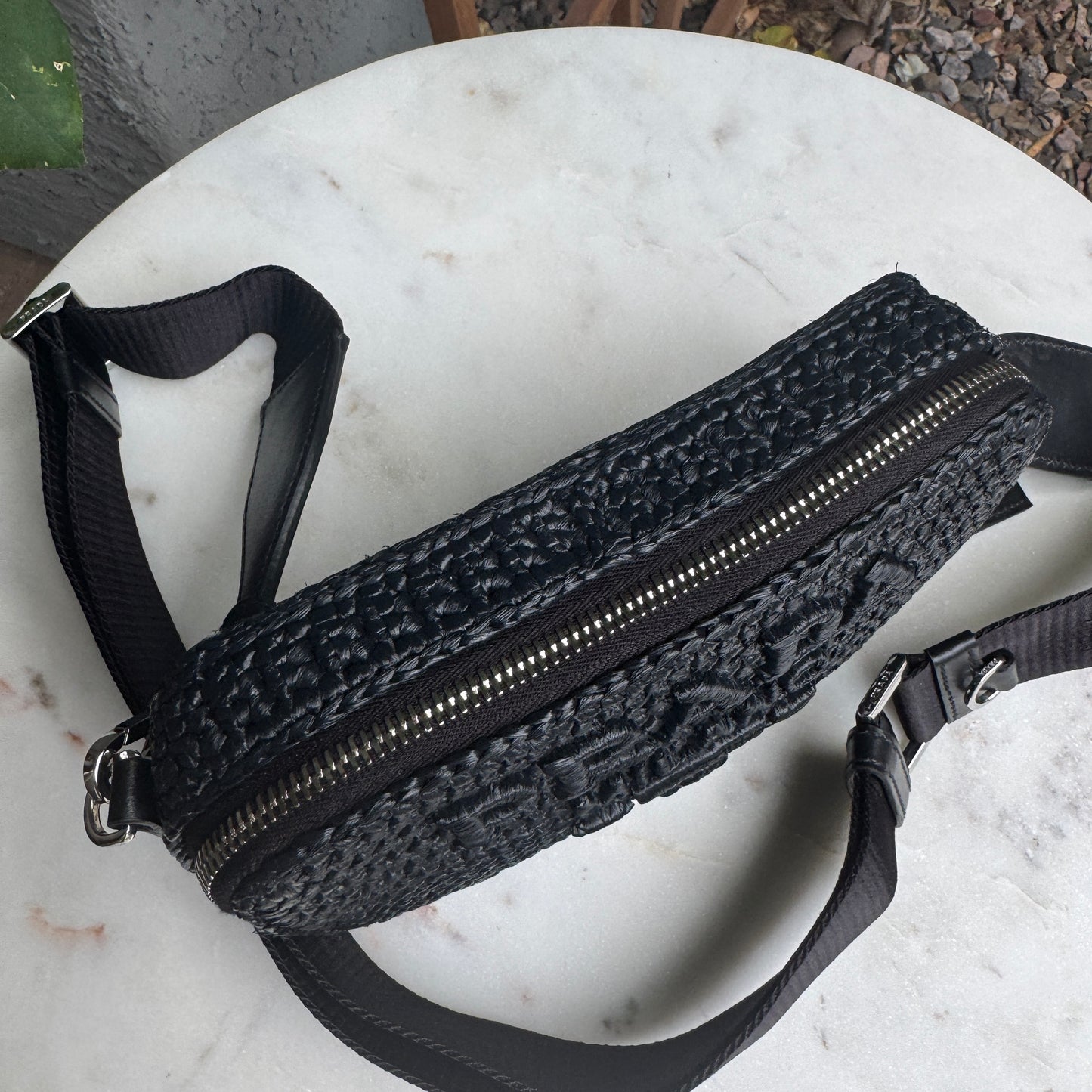 Prada Crochet Raffia Brique Crossbody