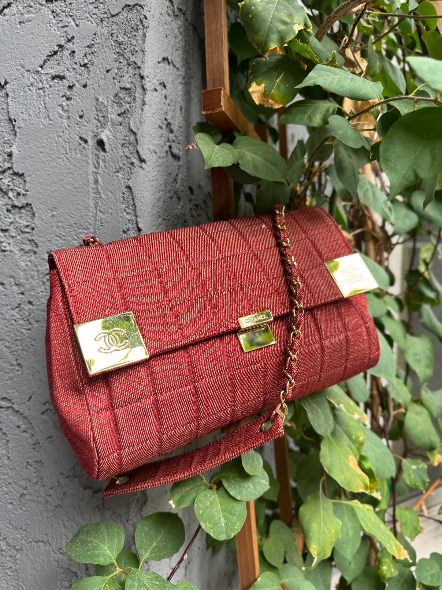 Chanel Vintage Denim Chocolate Bar Quilt Single Flap Shoulder Bag