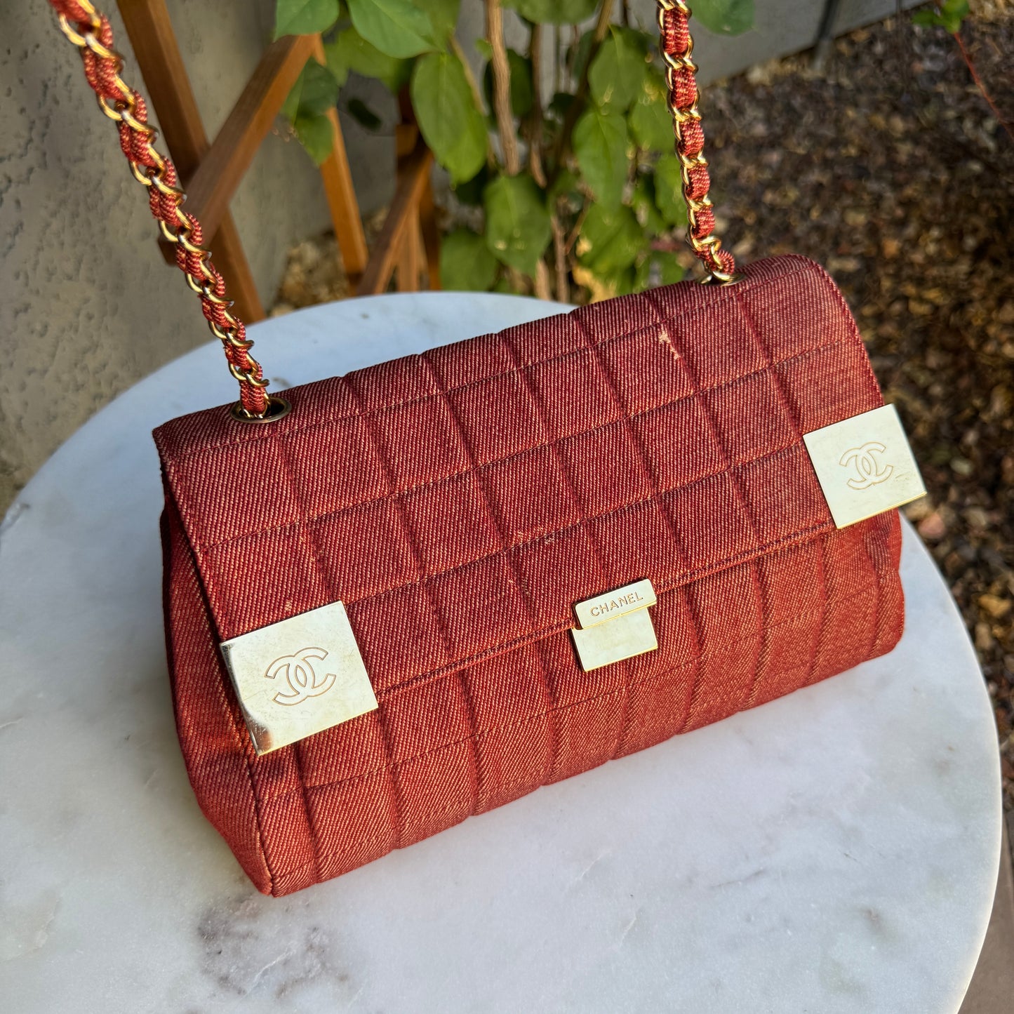 Chanel Vintage Denim Chocolate Bar Quilt Single Flap Shoulder Bag