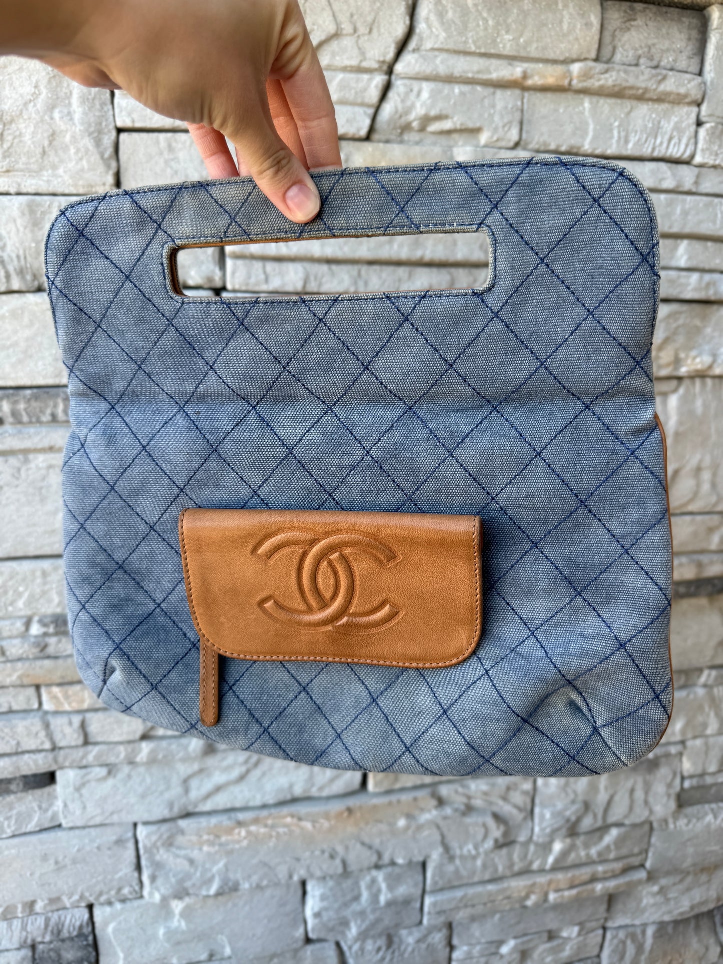 Chanel Denim and Leather 2 Way Clutch