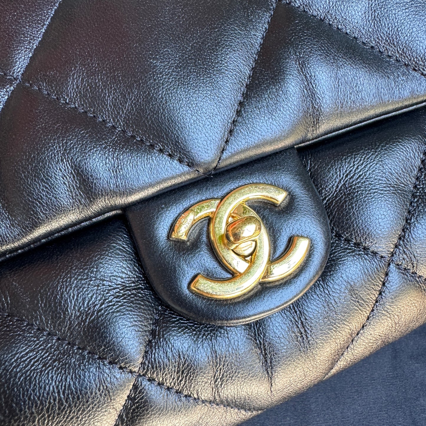 Chanel CC Bar Chain Handle Single Flap Quilted Lambskin Crossbody