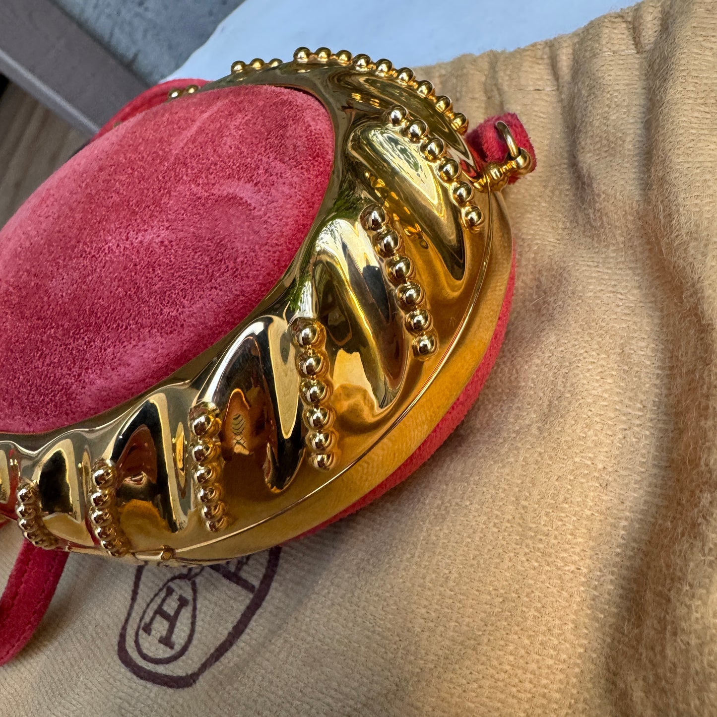 Hermès Oursin Minaudière Pochette Doblis Suede Leather Shoulder Bag