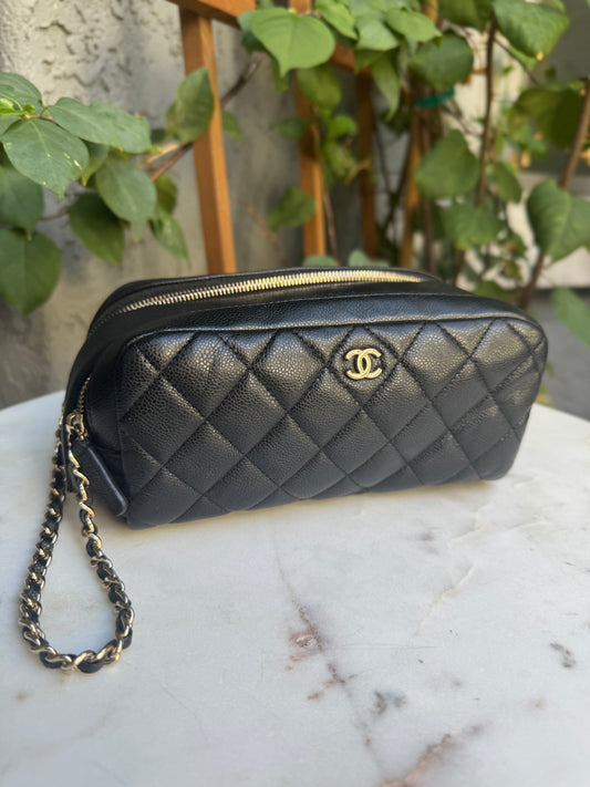 Chanel Double Zip Caviar Leather Cosmetic Bag