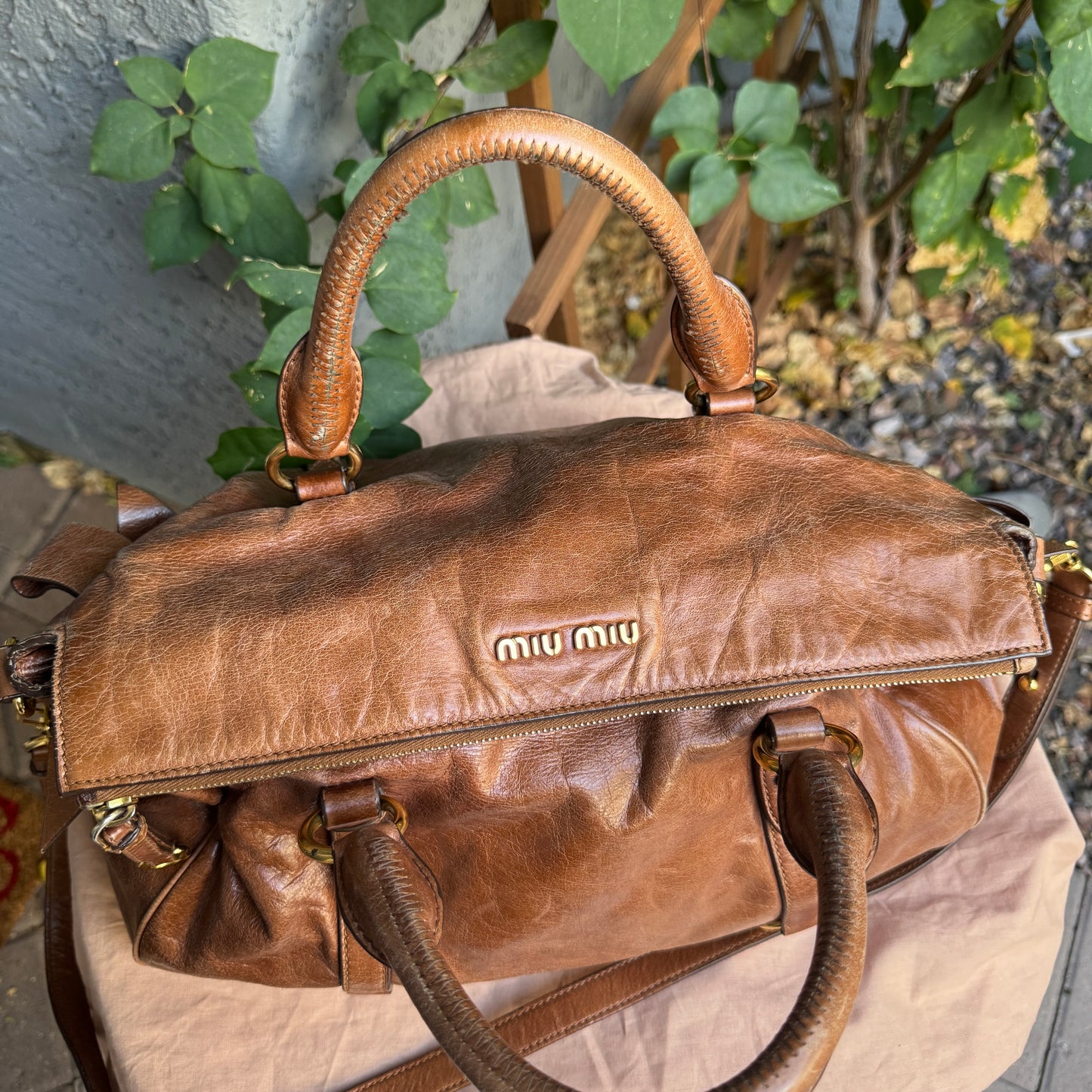 Miu Miu Vitello Lux Bow Leather Satchel