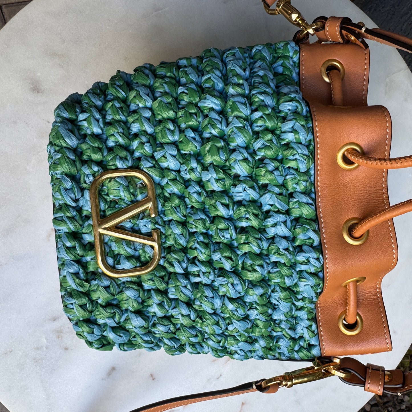 Valentino Garavani VLogo Signature Mini Raffia Bucket Bag