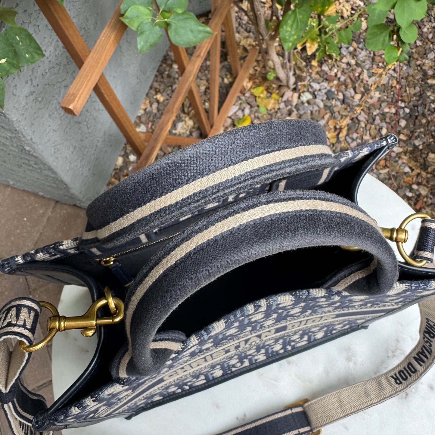 Christian Dior Oblique Embroidery and Calfskin Small Book Tote