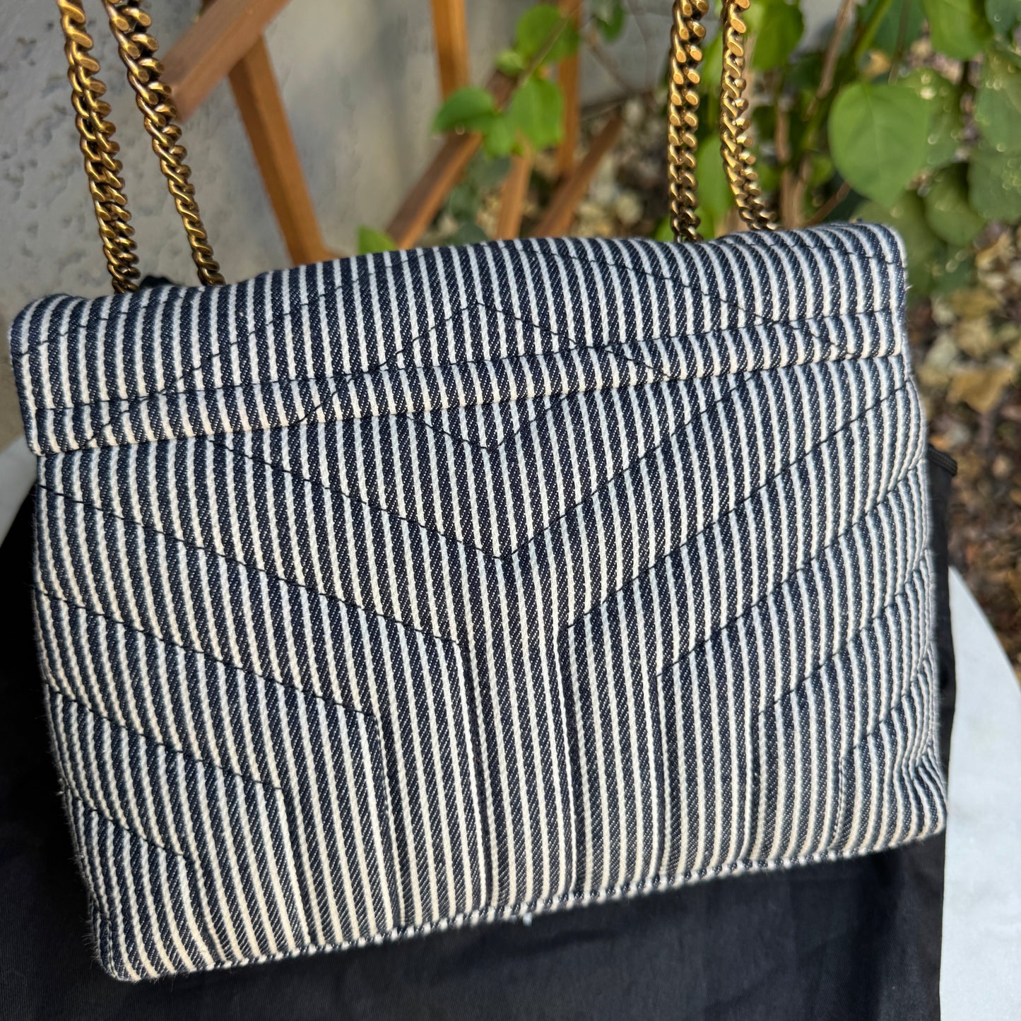 Saint Laurent Small Loulou Striped Chain Crossbody