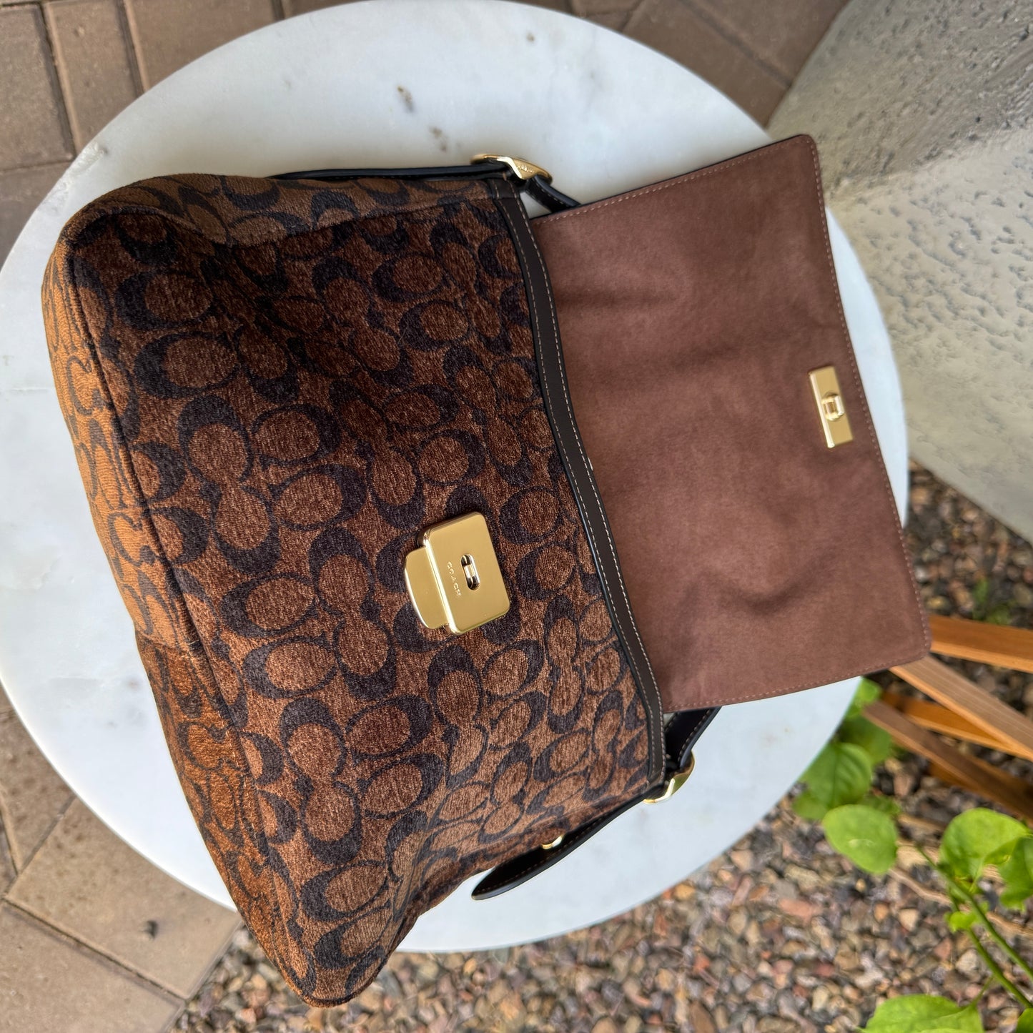 Coach Chenille Large Etta Flap Shoulder Bag