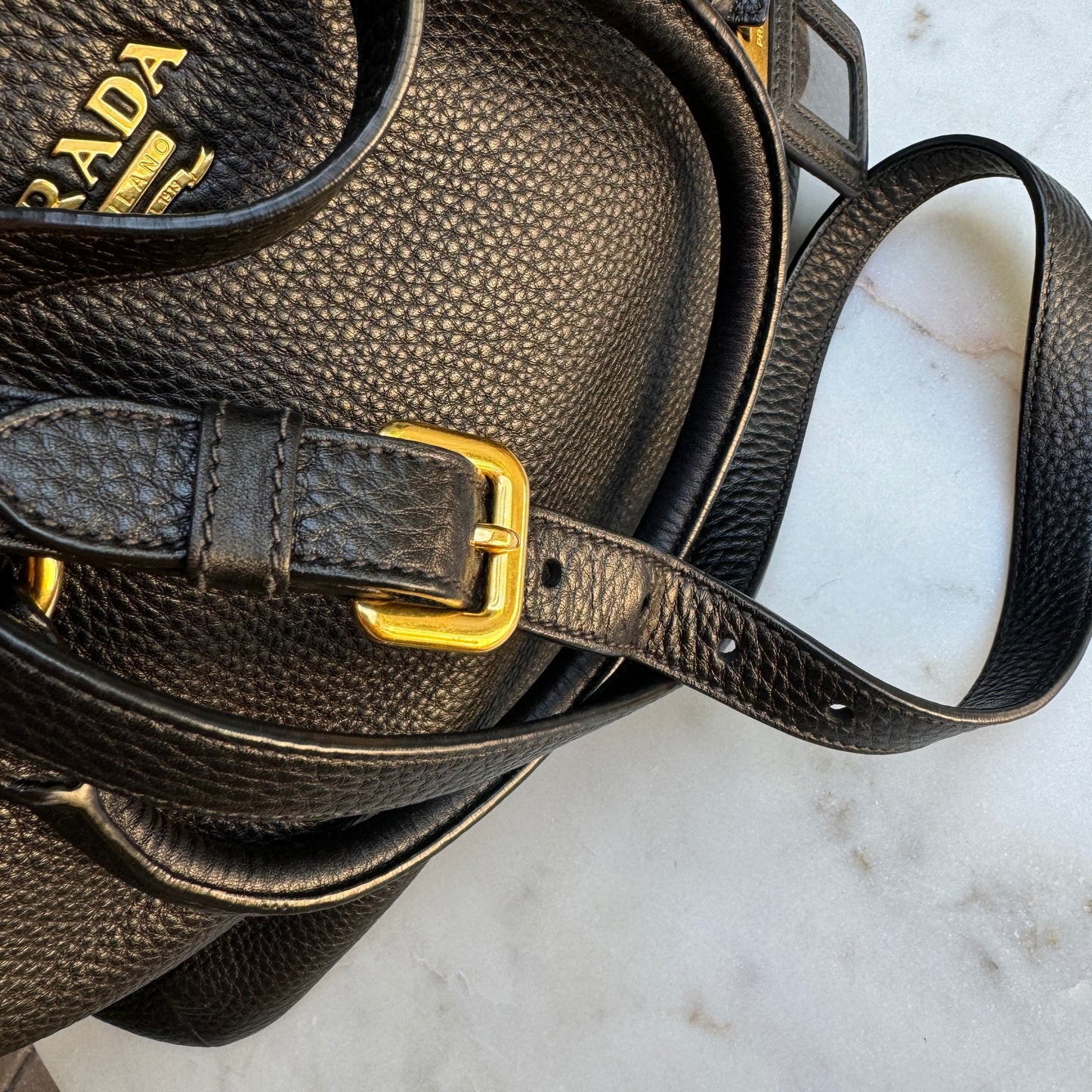 Prada Pebbled Leather Vitello Daino Crossbody