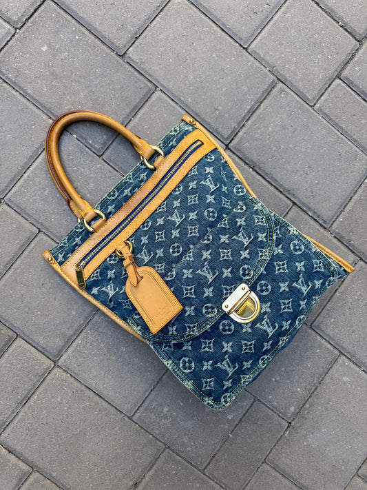 Louis Vuitton Vintage Monogram Denim Sac Plat Tote