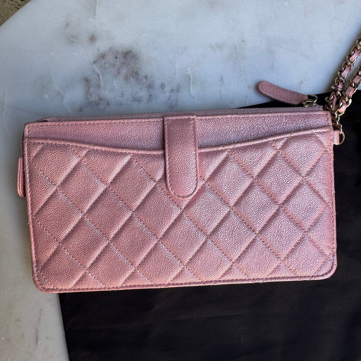Chanel Iridescent Caviar Leather Quilted Classic Pouch Wristlet WOC