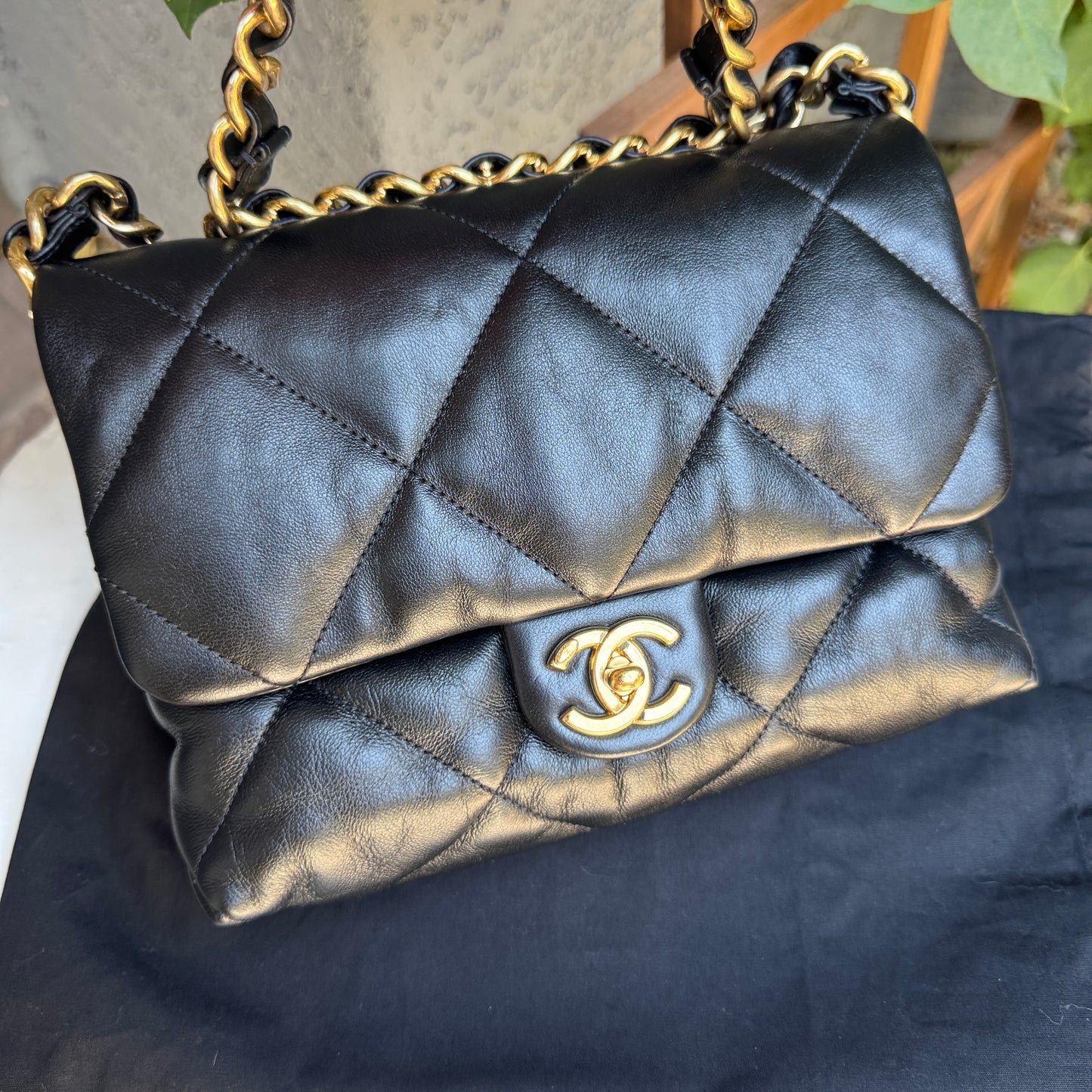 Chanel CC Bar Chain Handle Single Flap Quilted Lambskin Crossbody