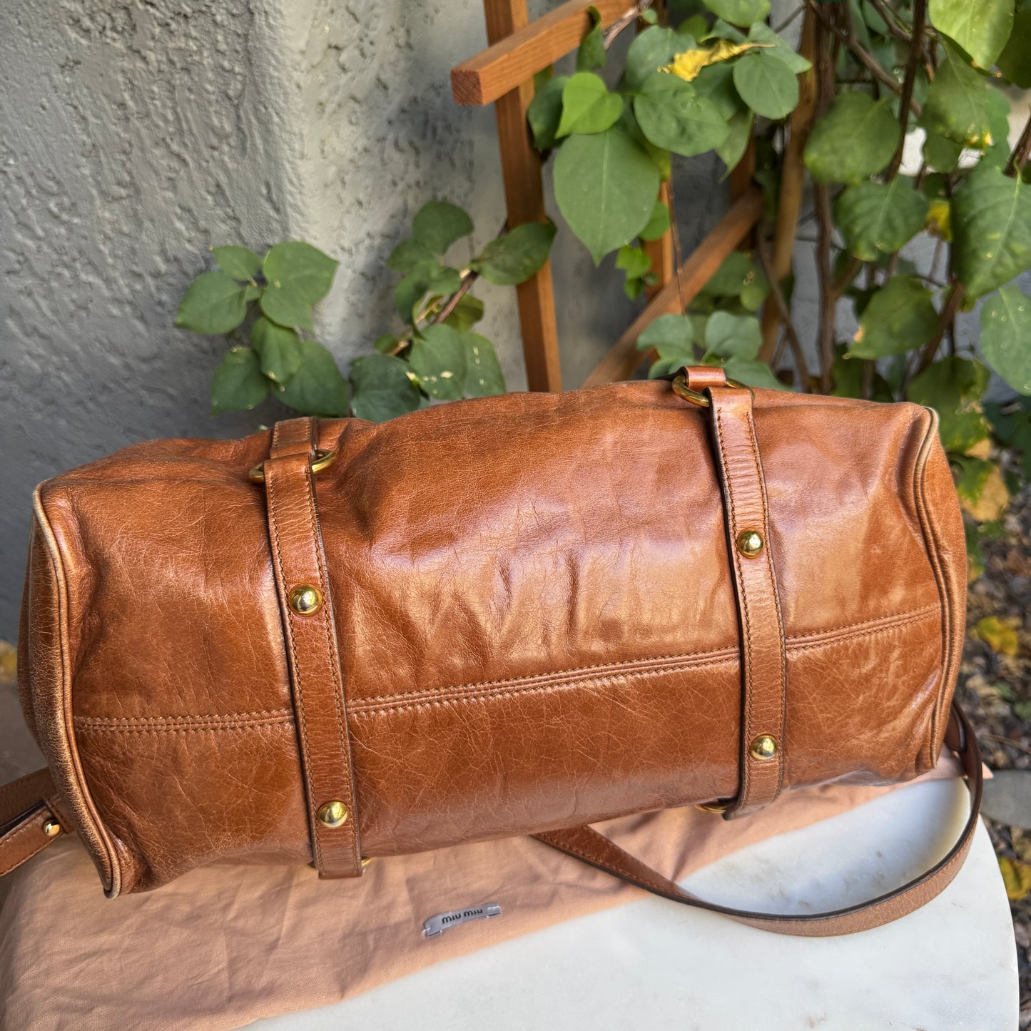 Miu Miu Vitello Lux Bow Leather Satchel