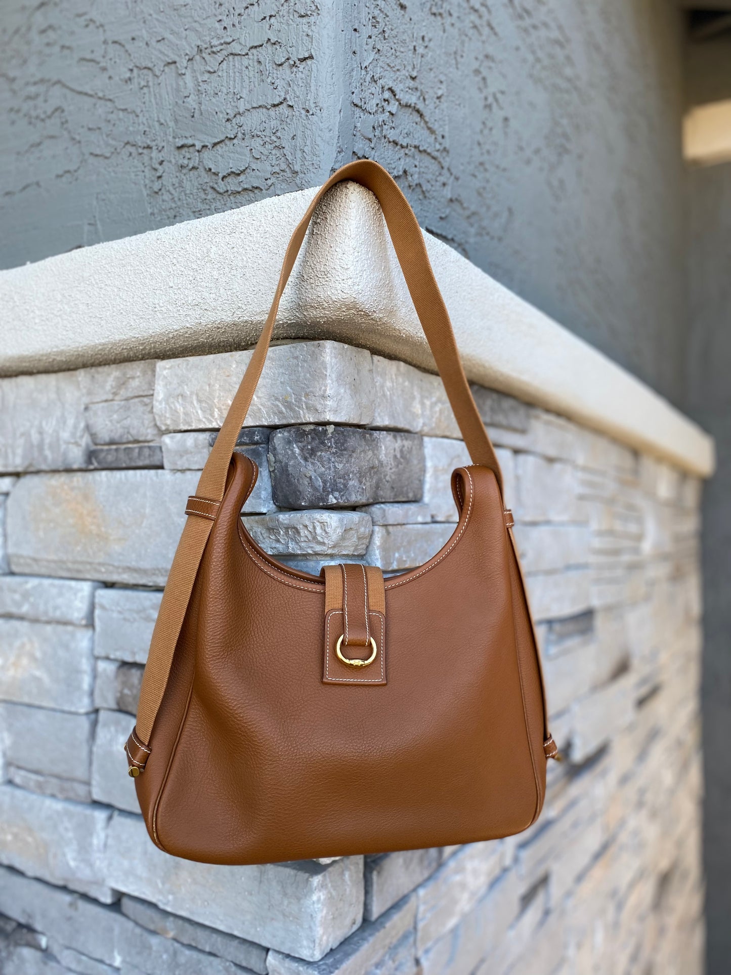 Hermès Tsako Gold Clemence Leather Shoulder Bag