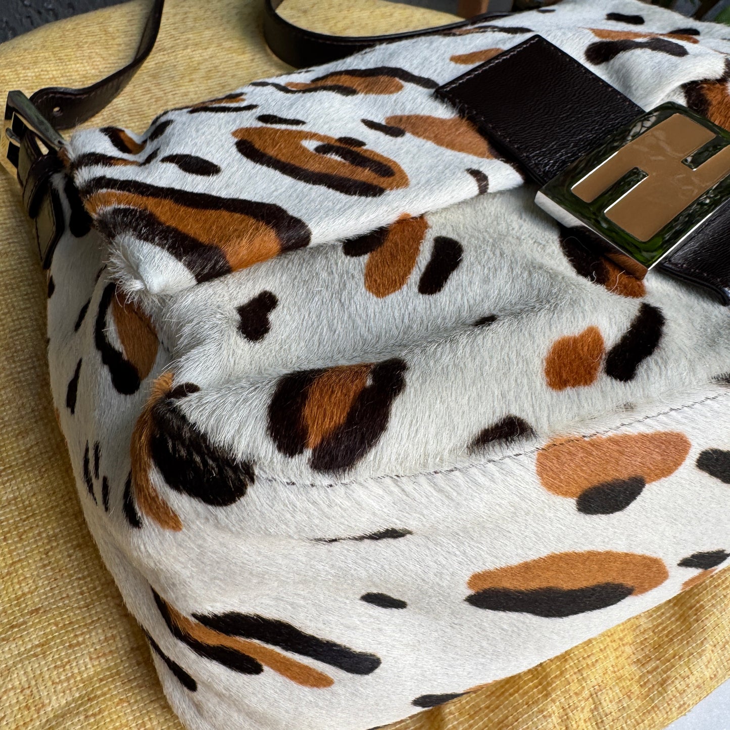 Fendi Vintage Leopard Ponyhair Mama Baguette Shoulder Bag
