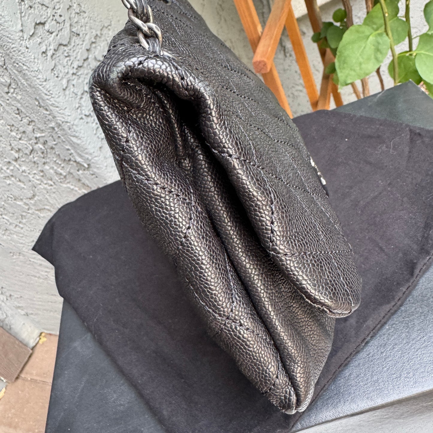 Chanel Shiny Caviar Quilted Elastic Flap Shoulder Bag