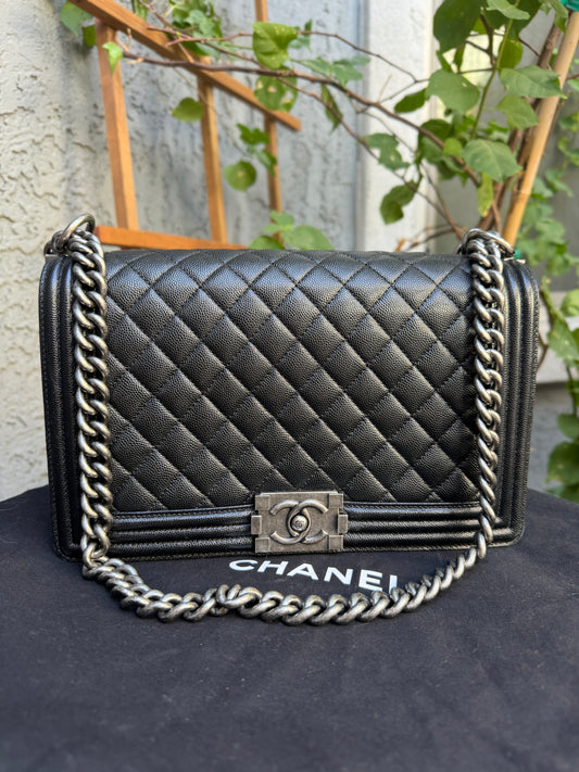 Chanel Large Caviar Leather Boy Bag with Ruthenium Hardware