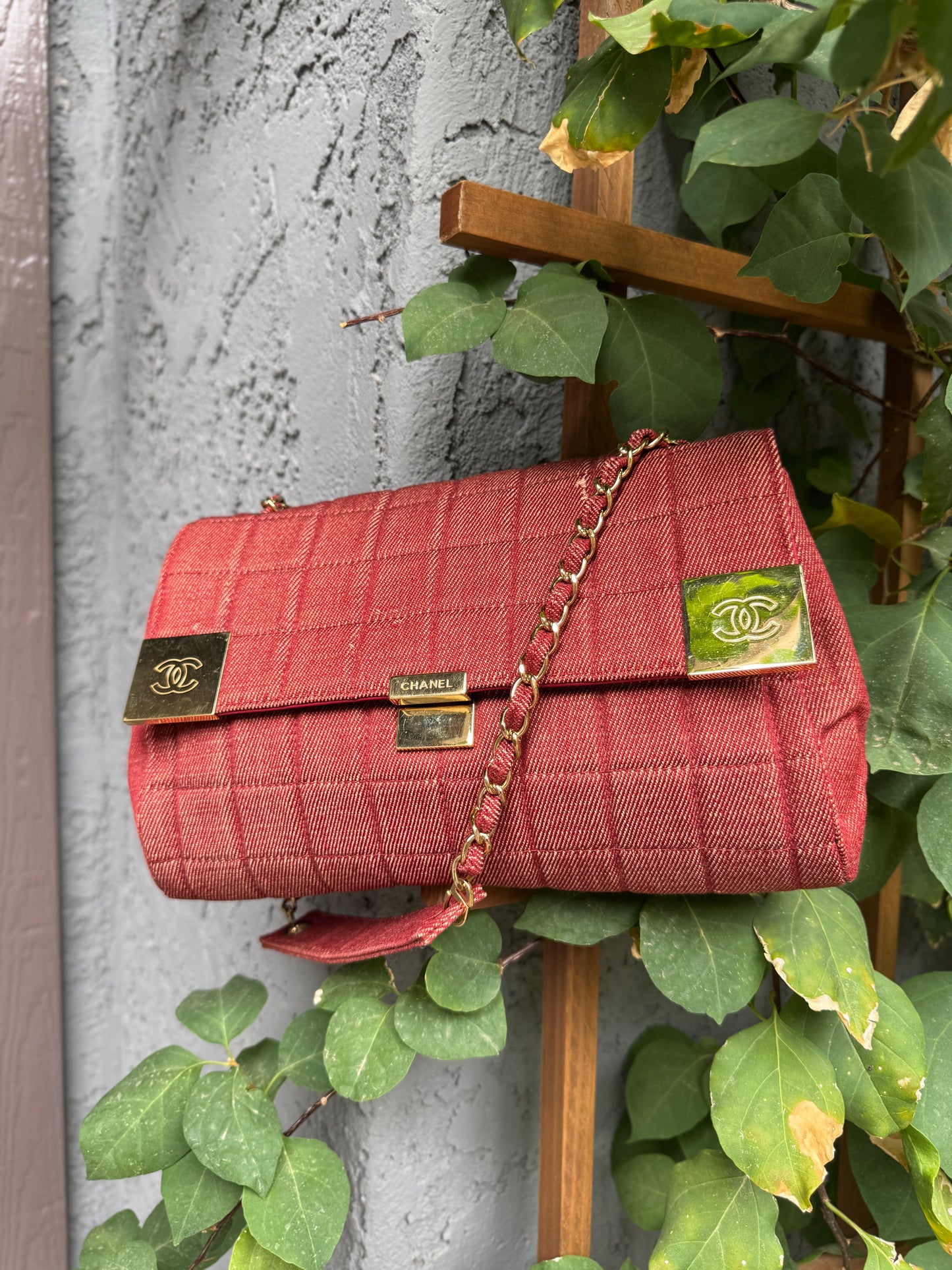 Chanel Vintage Denim Chocolate Bar Quilt Single Flap Shoulder Bag