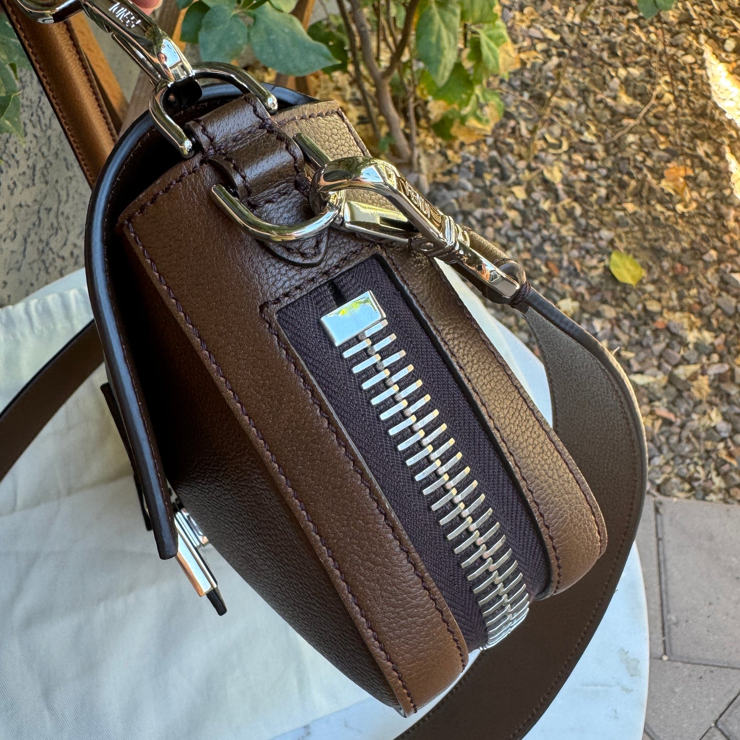 Fendi Leather Baguette Zipper Crossbody