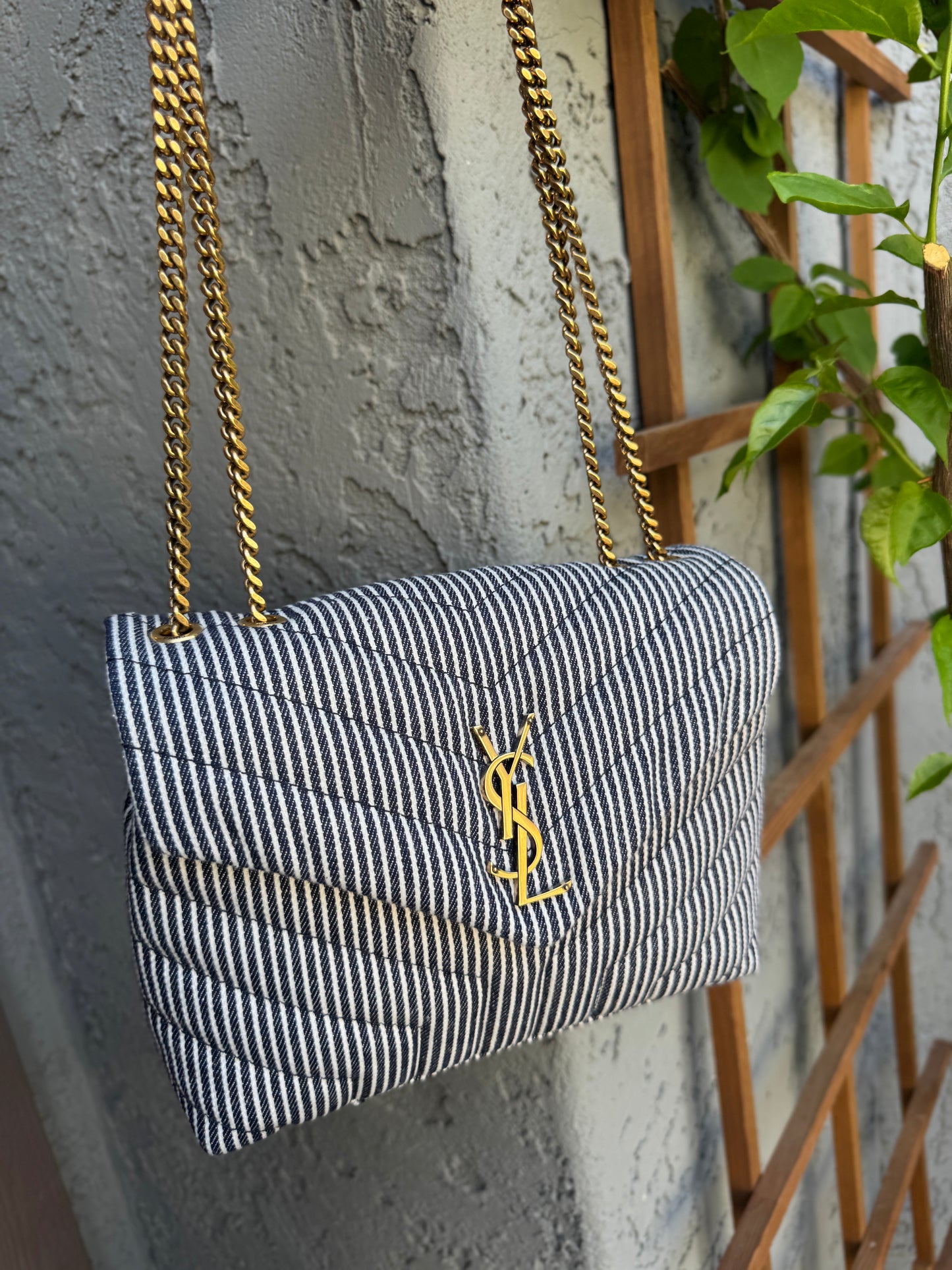 Saint Laurent Small Loulou Striped Chain Crossbody