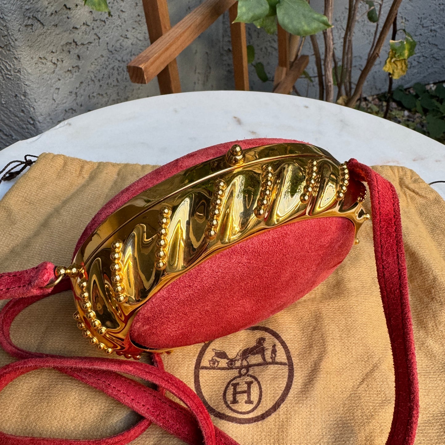 Hermès Oursin Minaudière Pochette Doblis Suede Leather Shoulder Bag