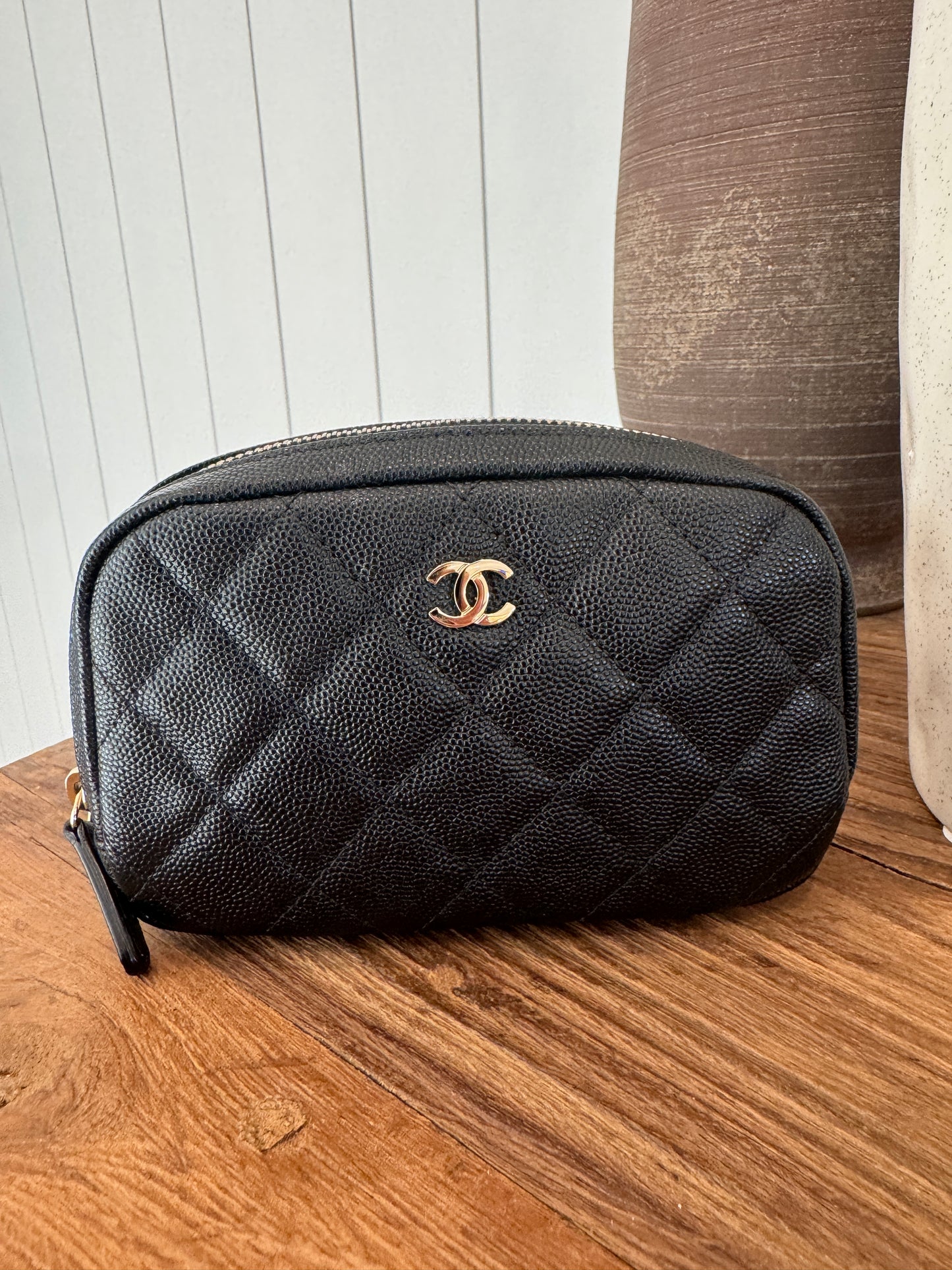 Chanel Small Curvy Quilted Caviar Cosmetic Pouch