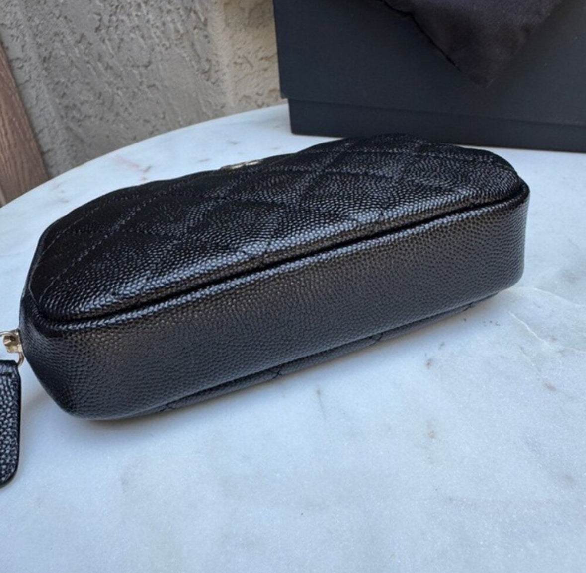 Chanel Small Curvy Quilted Caviar Cosmetic Pouch