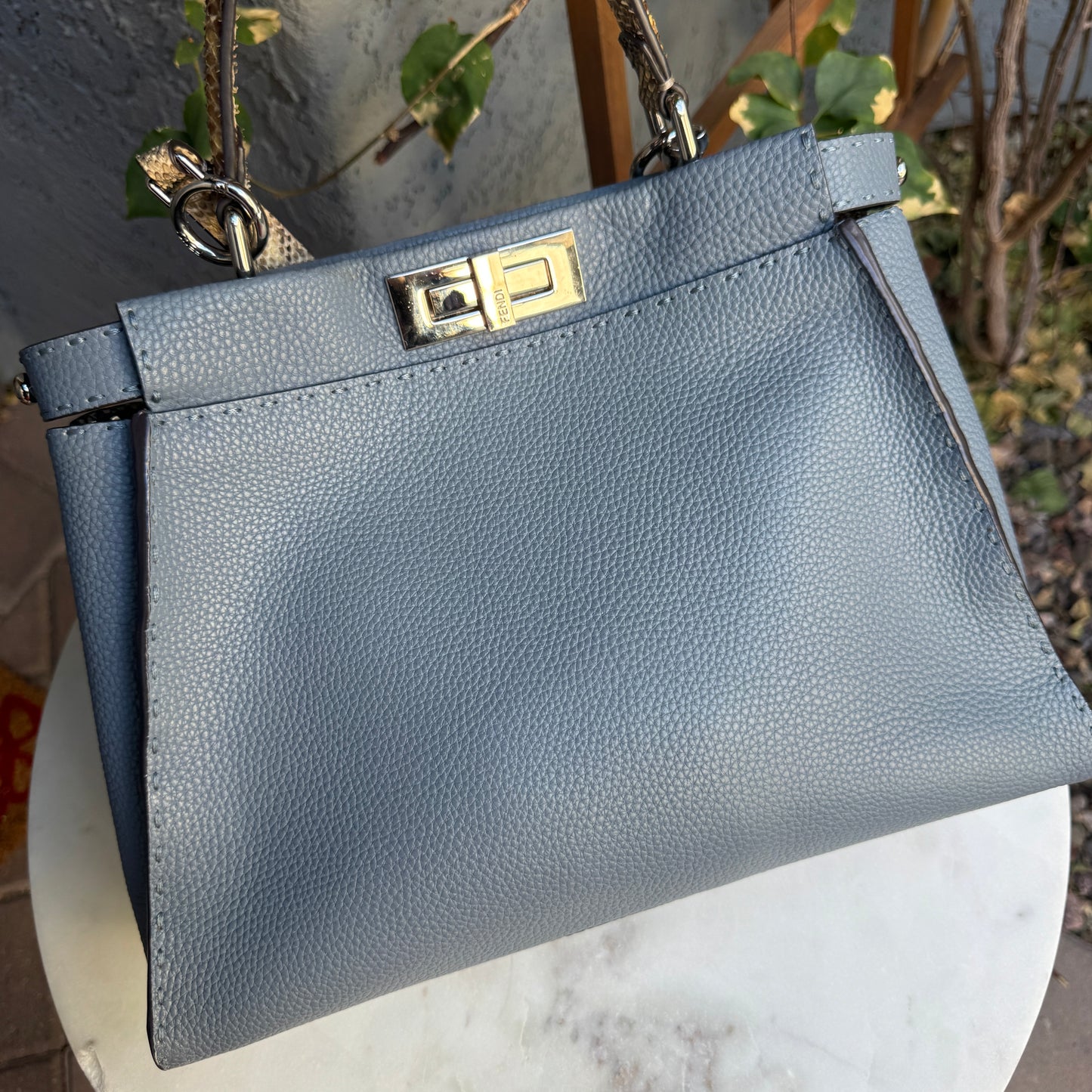 Fendi Cuoio Romano Selleria Leather Python Peekaboo Bag