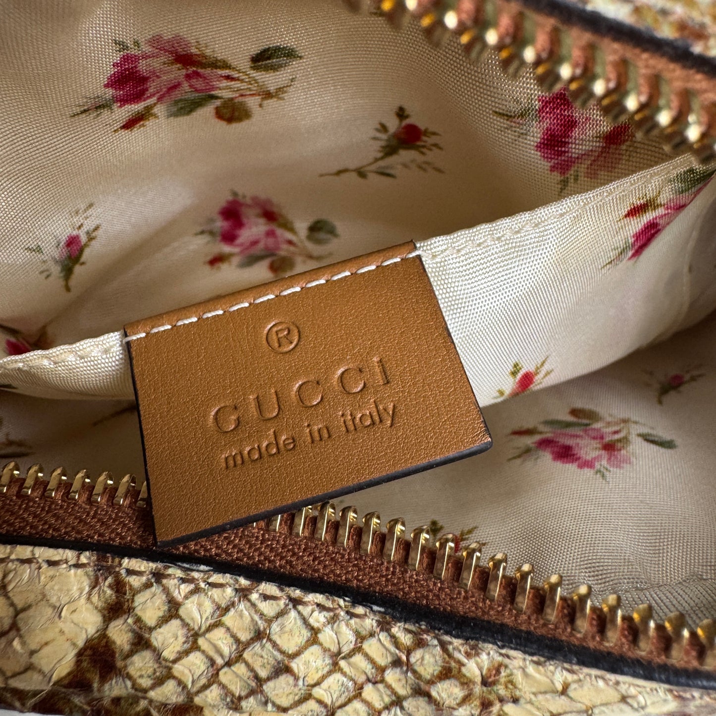 Gucci Ophidia Snakeskin Raffia Mini Crossbody