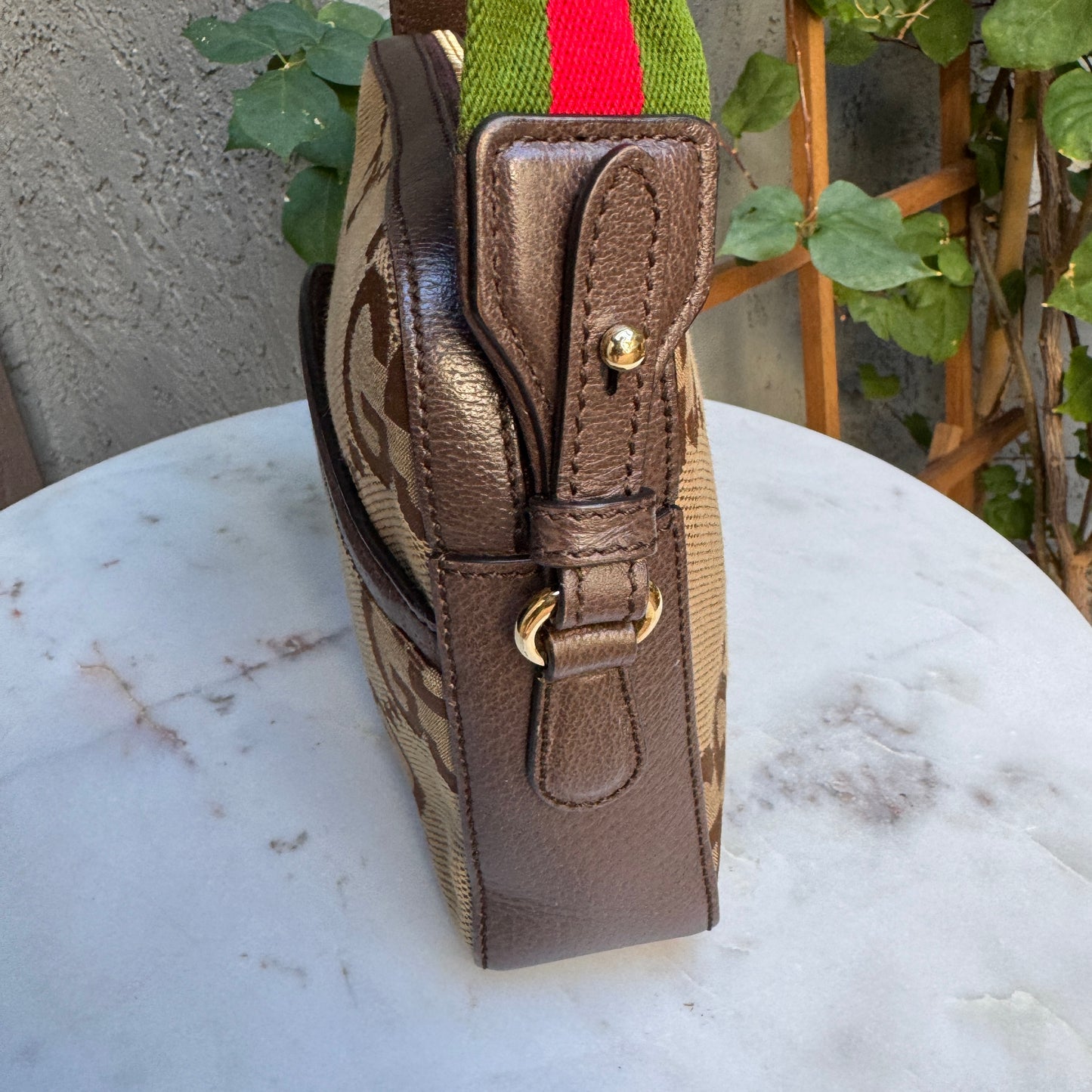 Gucci Monogram Jumbo GG Textured Dollar Calfskin Web Messenger