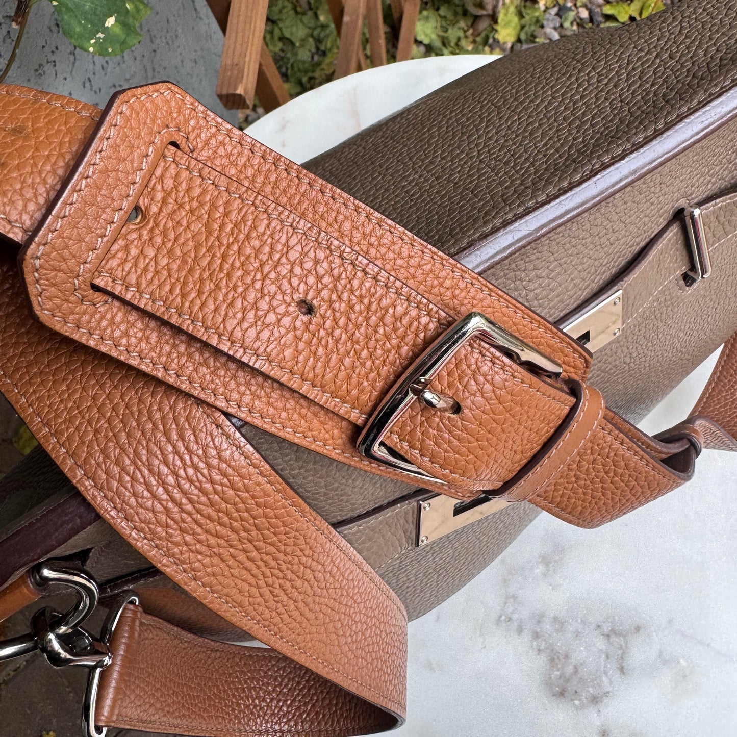 Hermès Jypsiere 34 Bicolor Pebbled Clemence Leather Crossbody