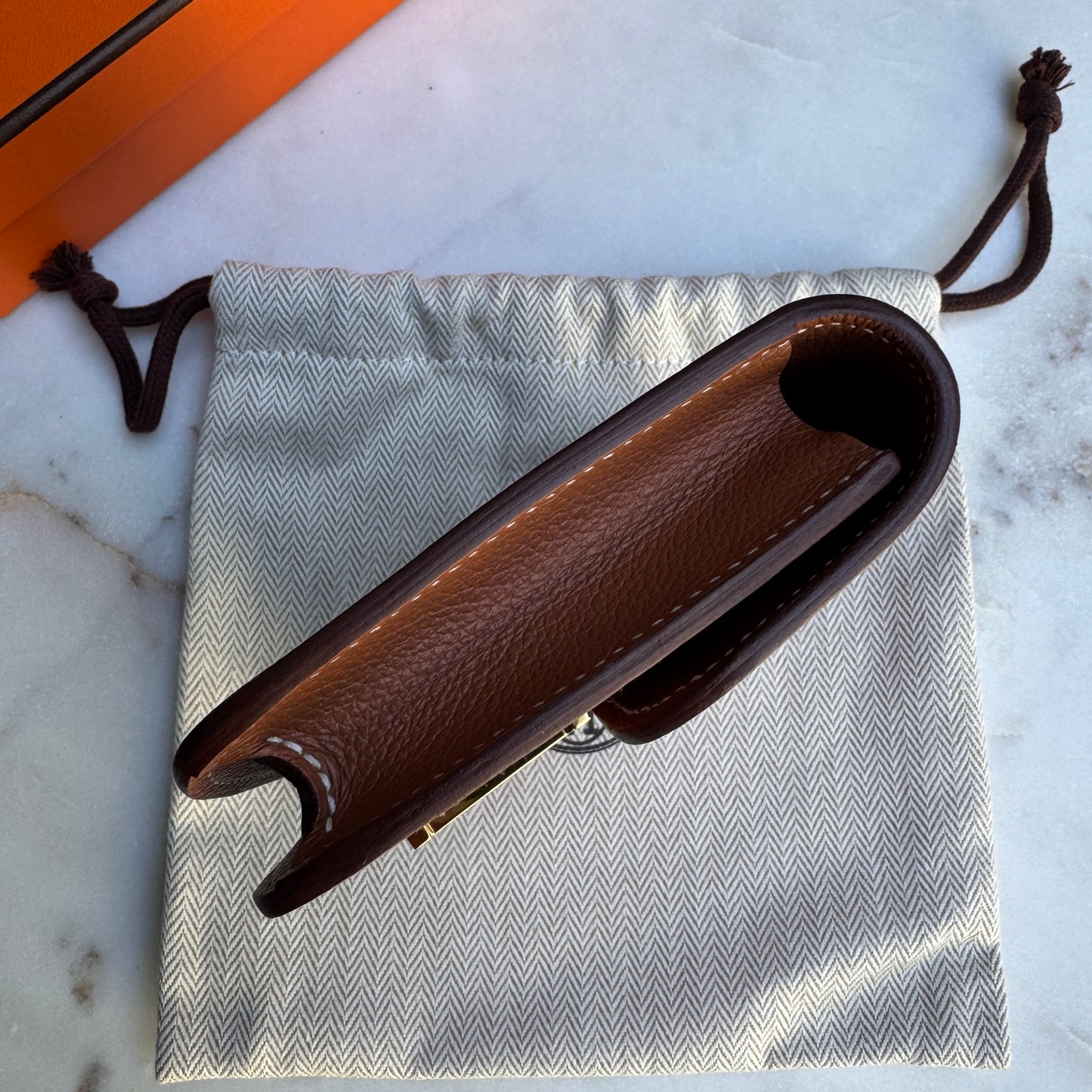 Hermès Gold Evercolor Leather Constance Slim Belt Bag Wallet