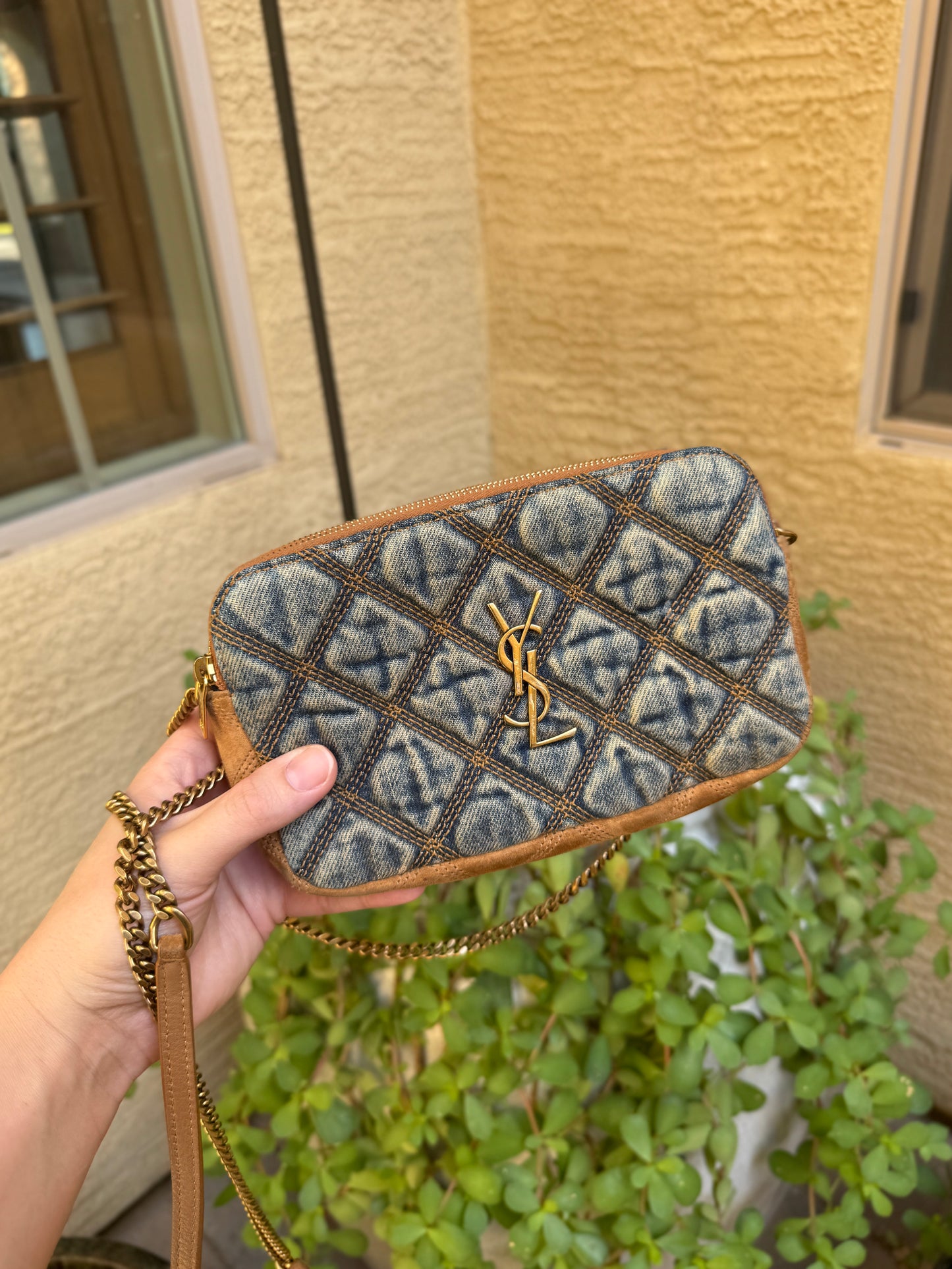 Saint Laurent Denim Becky Double-Zip Crossbody