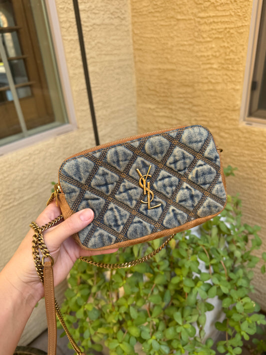 Saint Laurent Denim Becky Double-Zip Crossbody